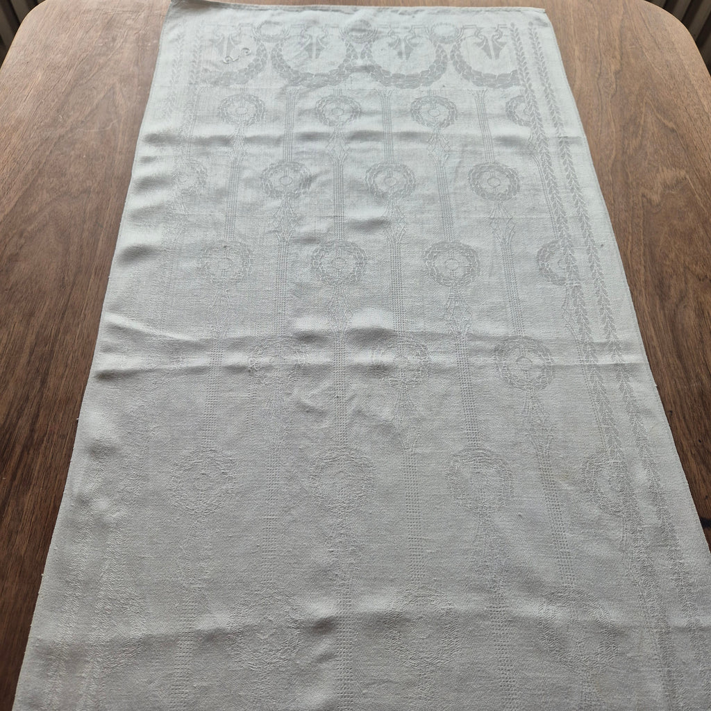Antikes Jugendstil Küchen-&Geschirrtuch Damast Baumwolle cremeweiß C.V.