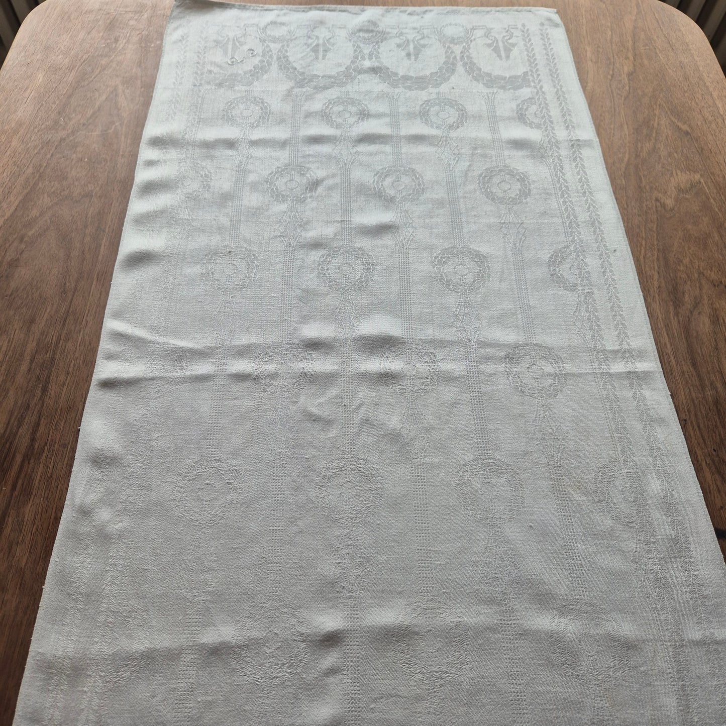 Antikes Jugendstil Küchen-&Geschirrtuch Damast Baumwolle cremeweiß C.V.