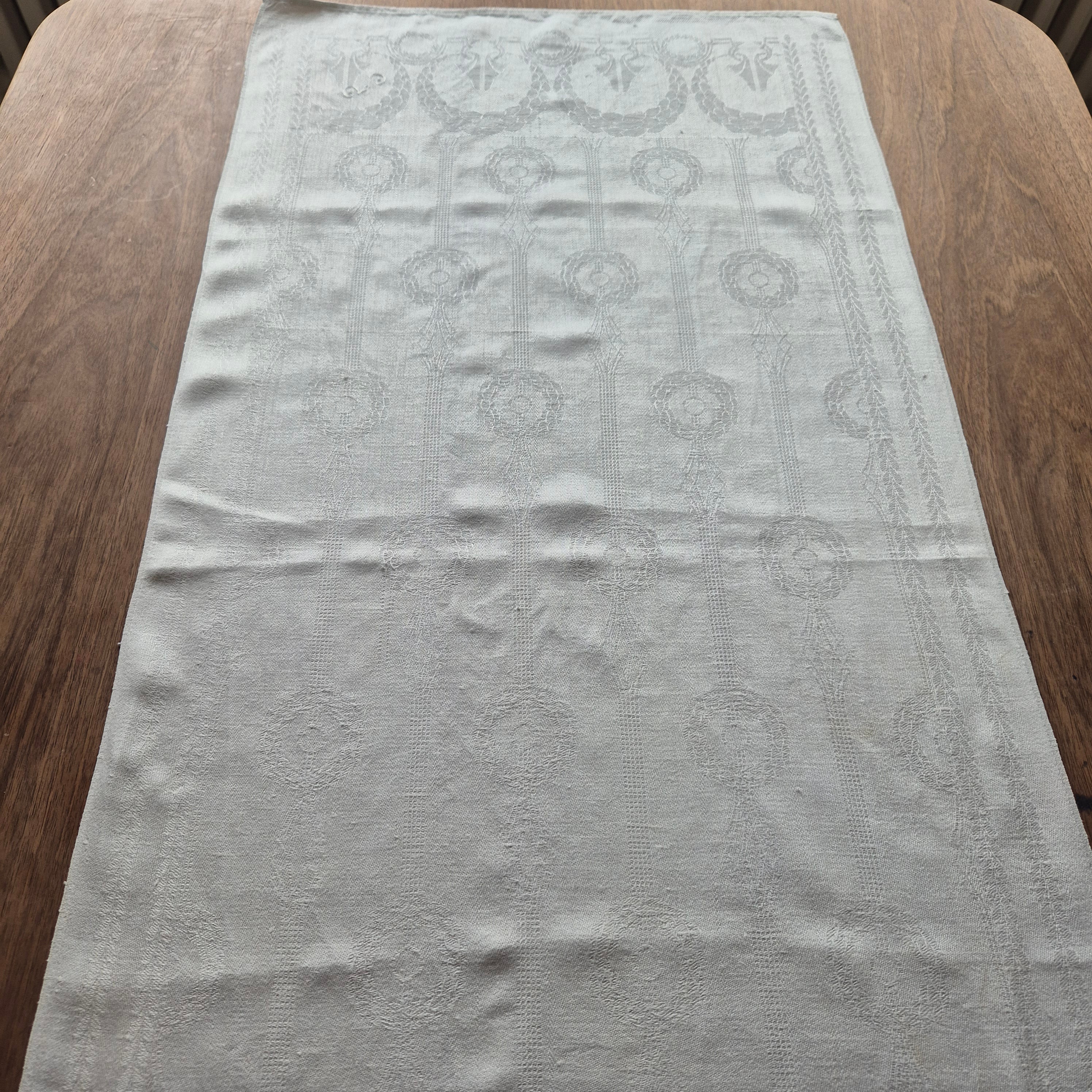 Antikes Jugendstil Küchen-&Geschirrtuch Damast Baumwolle cremeweiß C.V.