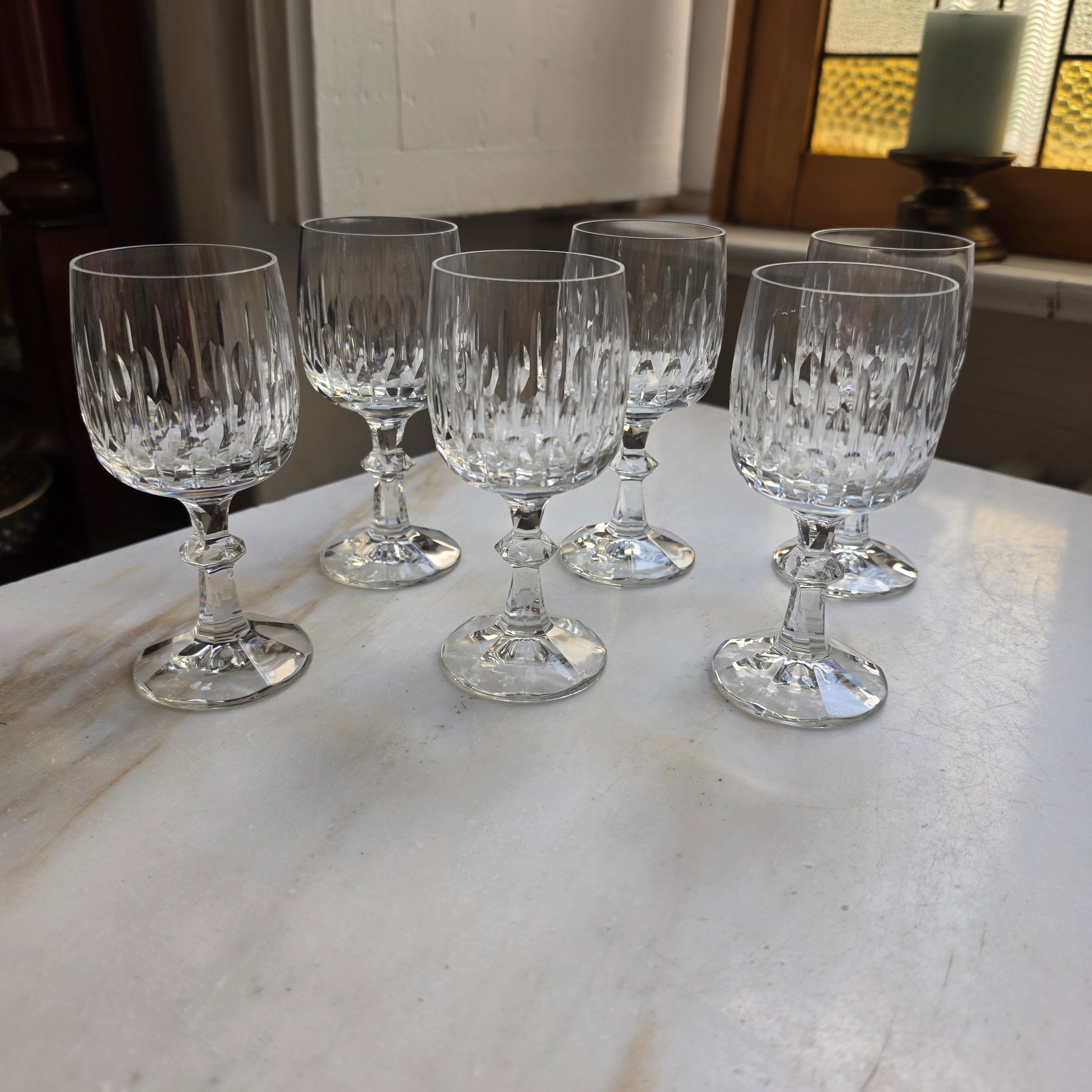 6x Vintage Kristall Likörgläser – Edler Lanzettschliff & Doppel-Nodus-Stiel - Südweingläser