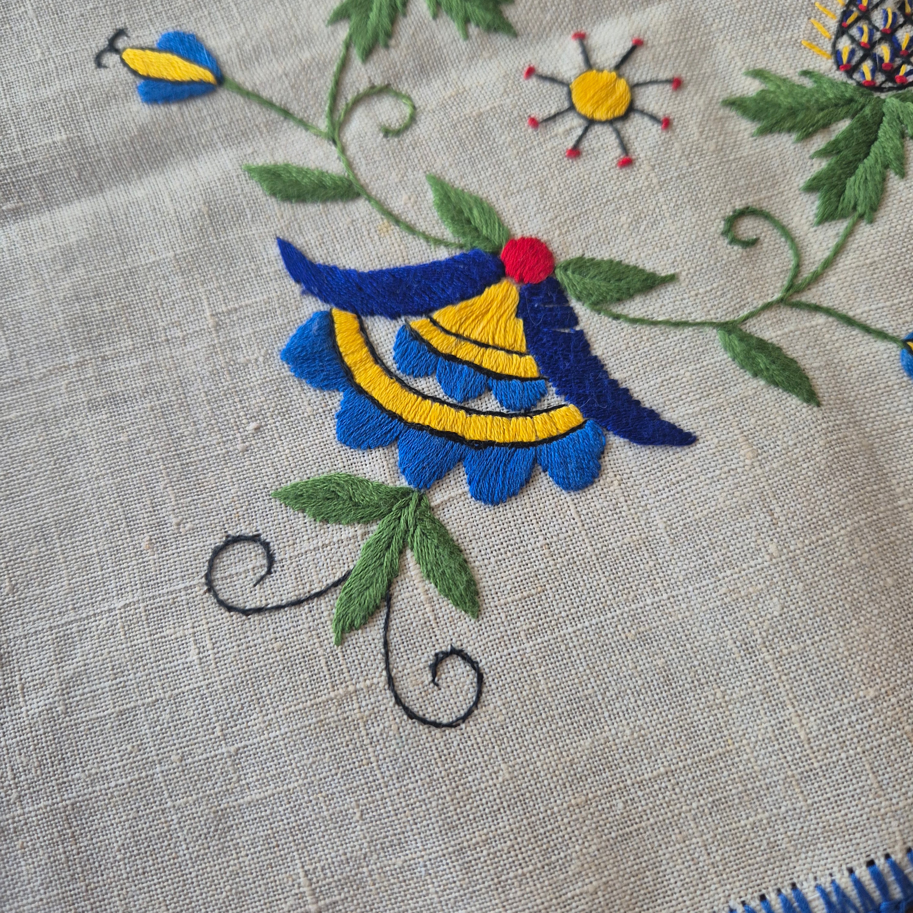 Kleines DDR Zierdeckchen Leinen Handgestickt 32x32cm