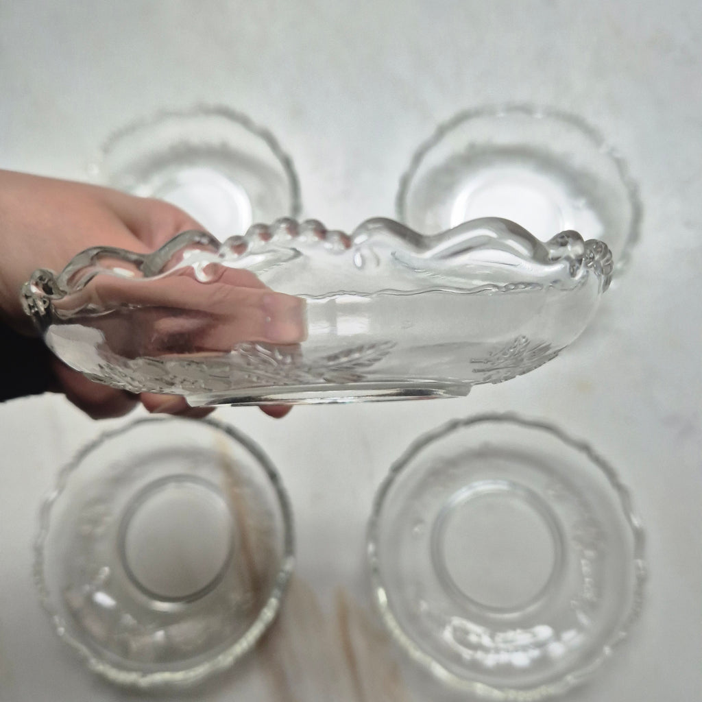 5x Vintage Glas oder Bleikristall Schalen Kuchen Teller Blumenmuster