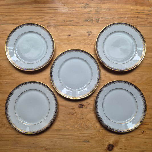 5x C.T. Altwasser Dessertteller Kuchenteller Handbemalt mit Goldrand