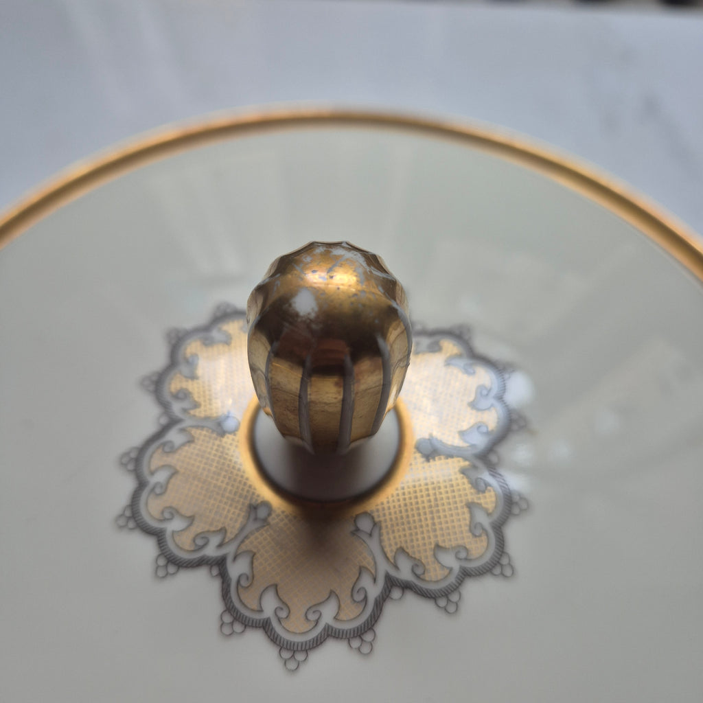 Antike Suppenterrine mit Deckel - Sorau Carstens Porzellan Venezia - elfenbein gold