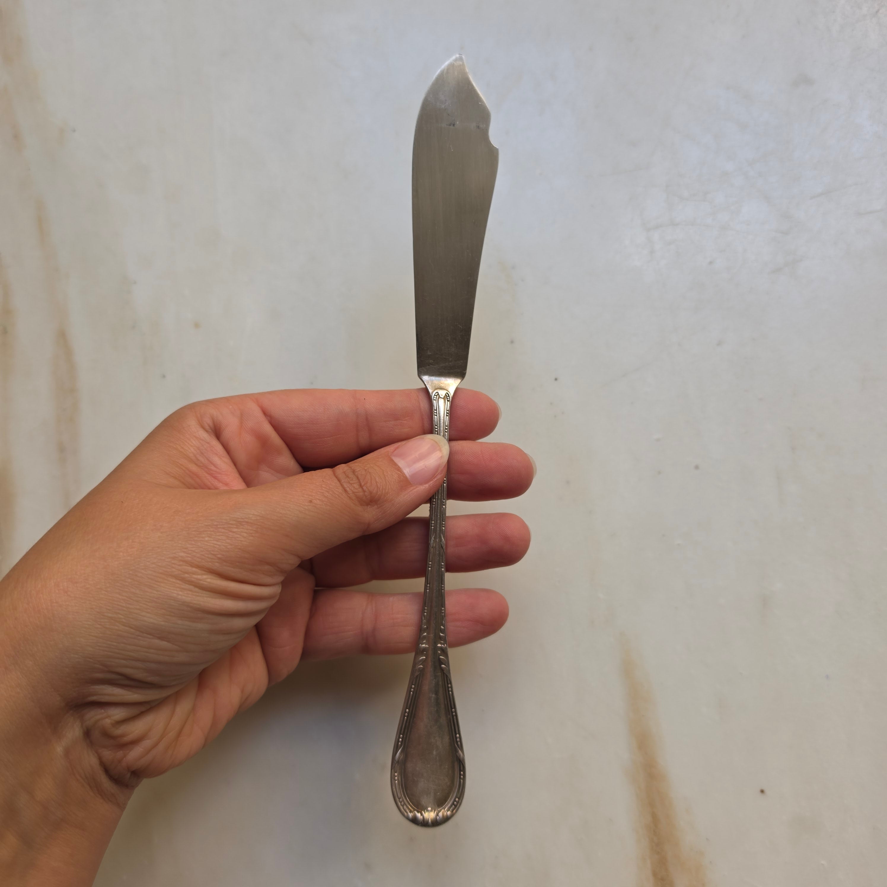 Edles Vintage Fischmesser / Serviermesser – Versilbert (90er Punzierung) mit klassischem Ornament-Dekor