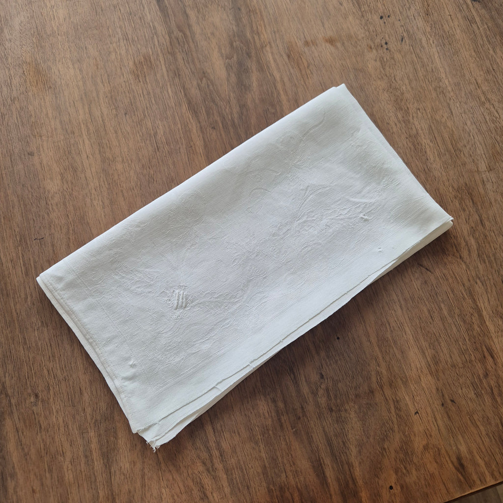 Antike Jugendstil Serviette Damast Baumwolle Monogramm M.weiß 71x68cm