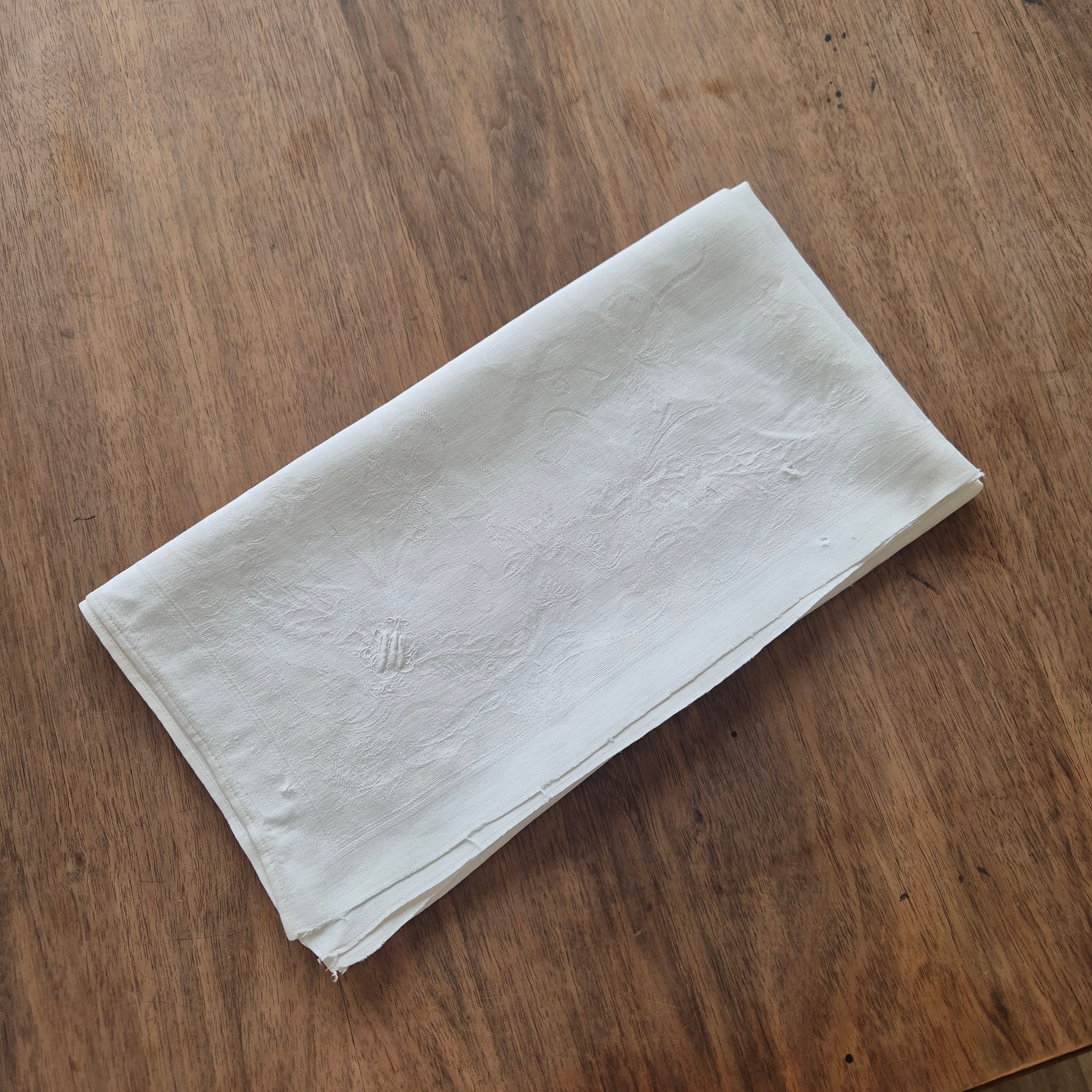 Antike Jugendstil Serviette Damast Baumwolle Monogramm M.weiß 71x68cm