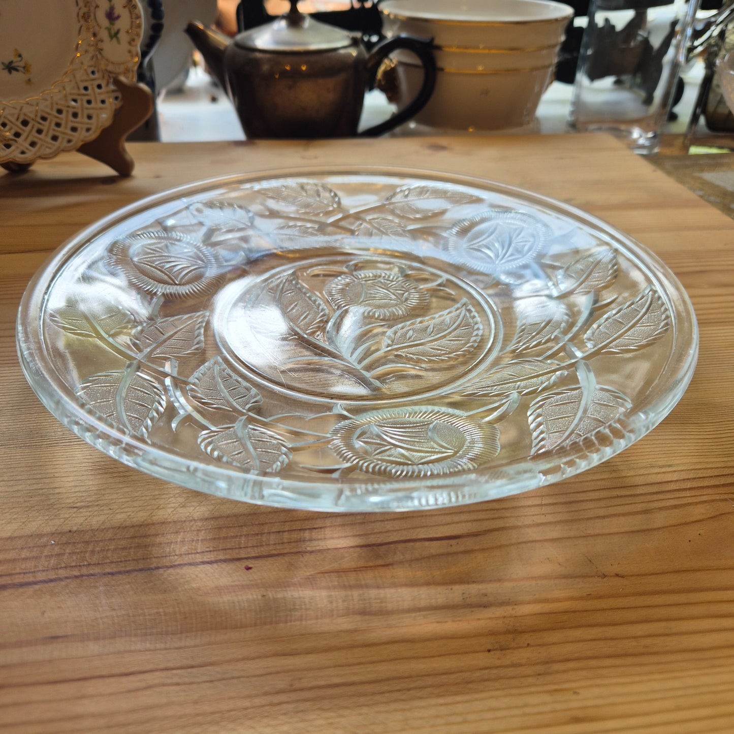 Alte Vintage Kristall Glas Schale Teller Obstschale Deko Blumen Rosen Obstteller