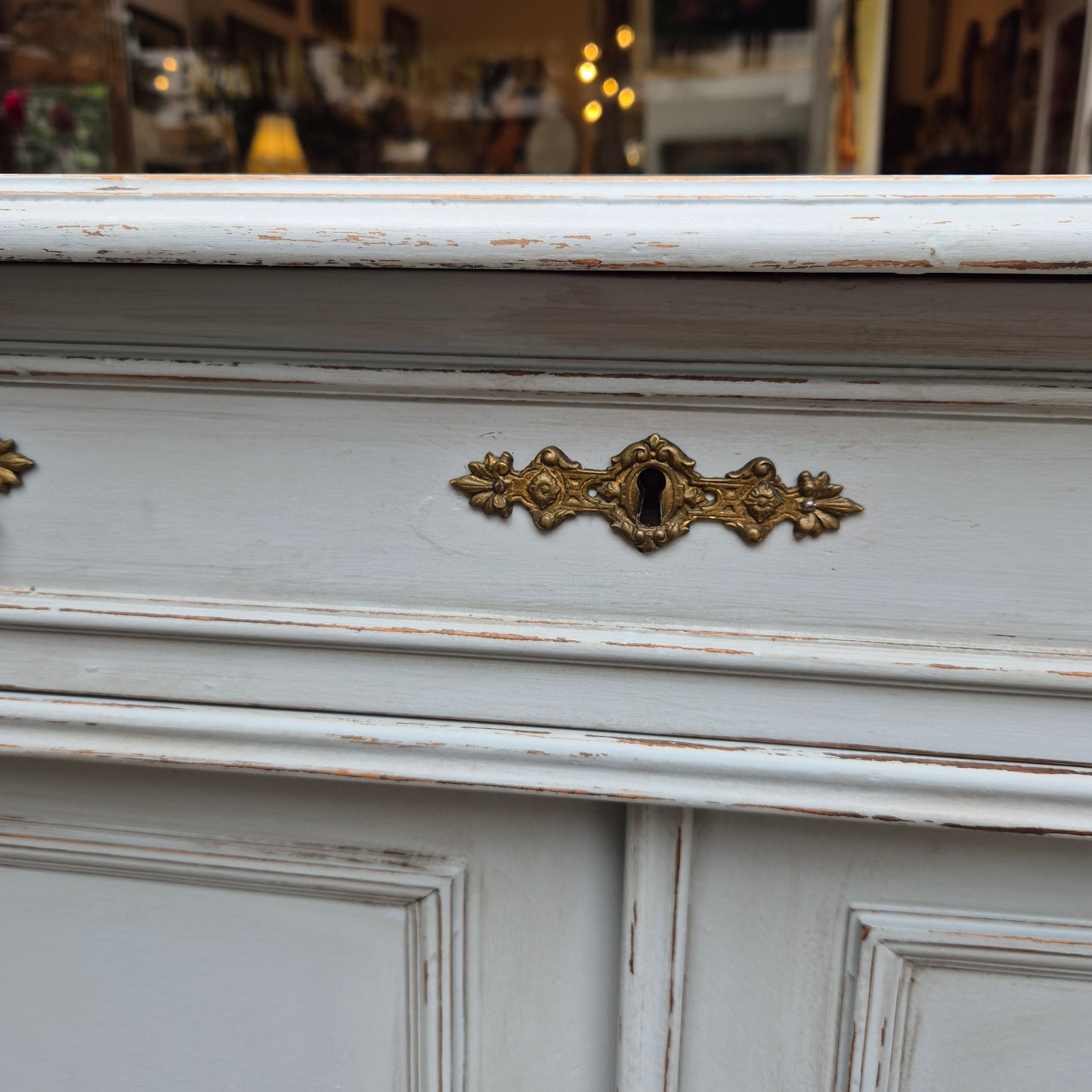 Antiker Jugendstil Vertiko mit Gründerzeit blaugrau Shabby Chic Kommode Hochschrank Hochkommode