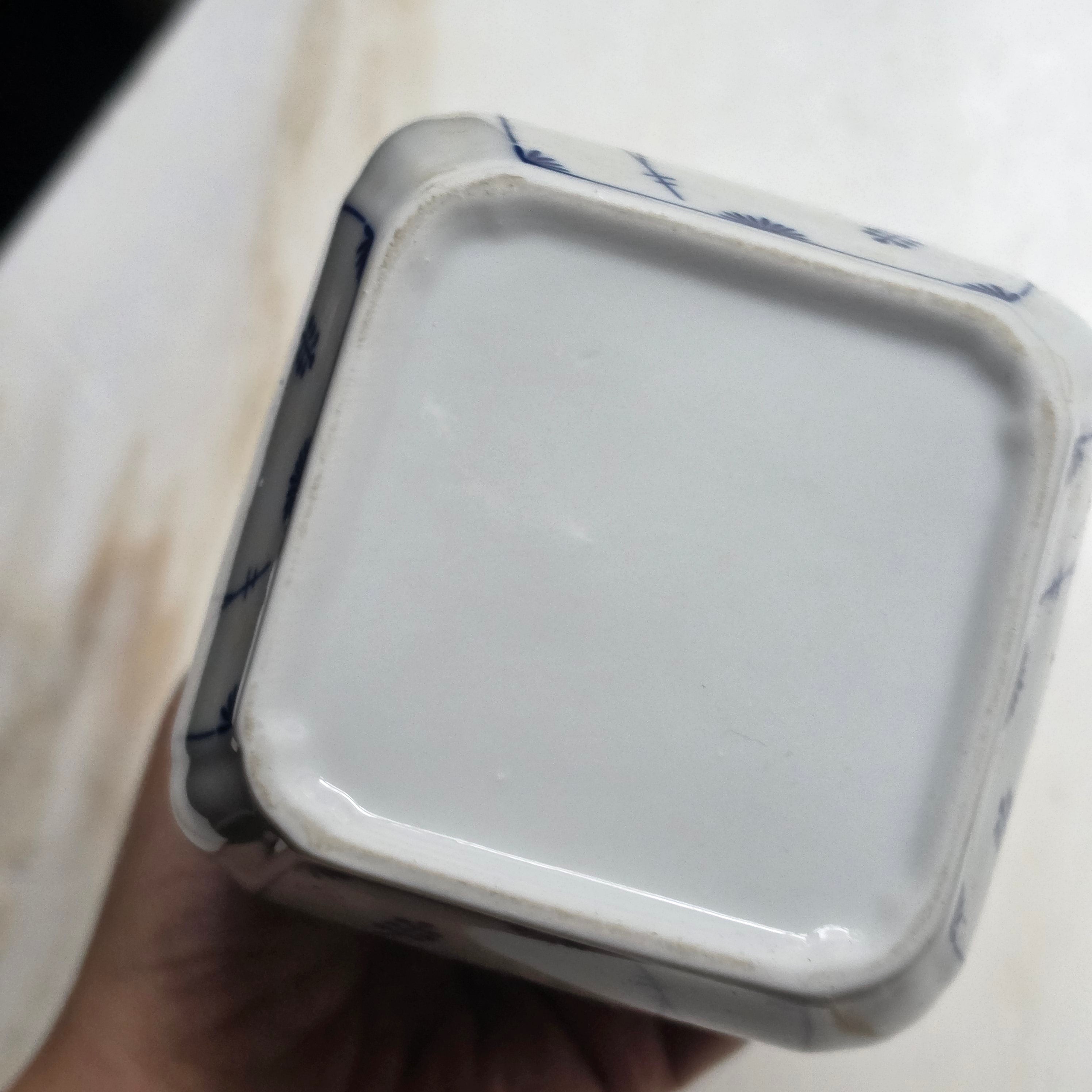 Antike Mehldose aus Porzellan mit Deckel – Zwiebelmuster / Strohmuster Blau-Weiß – Vintage Vorratsdose Küche