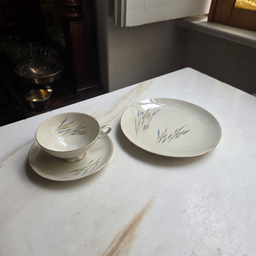 Vintage Porzellan Gedeck 3-teilig – Bareuther Waldsassen Bavaria Mid-Century Ähren-Motiv