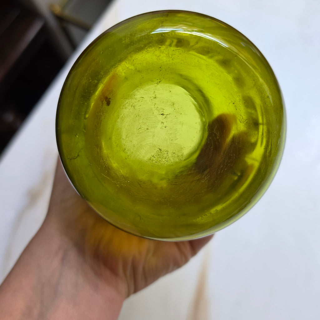 Vintage Retro  Glasvase - transparent grün - 70er Jahre - handbemalt