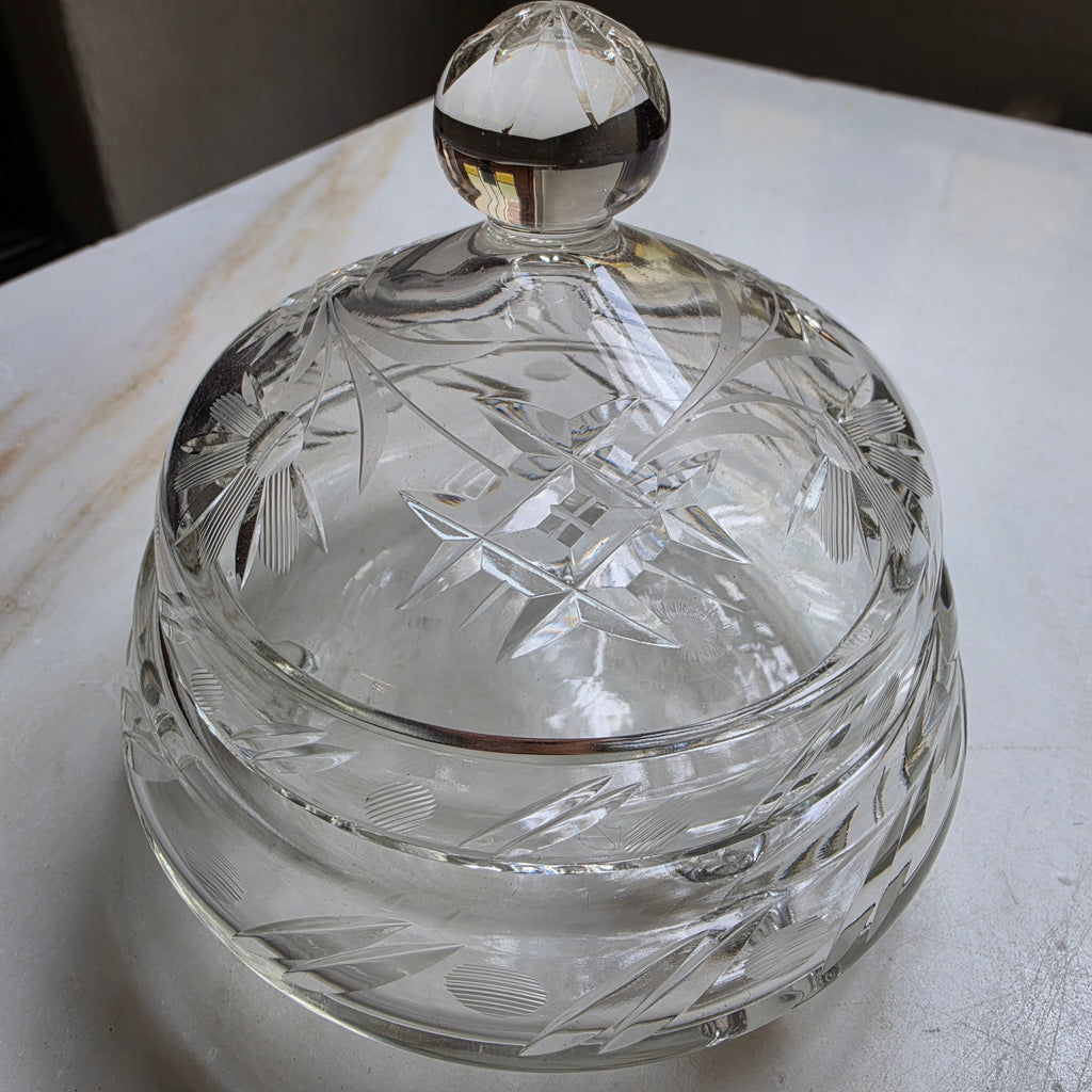 Vintage Bonboniere Schale aus Kristallglas mit Deckel