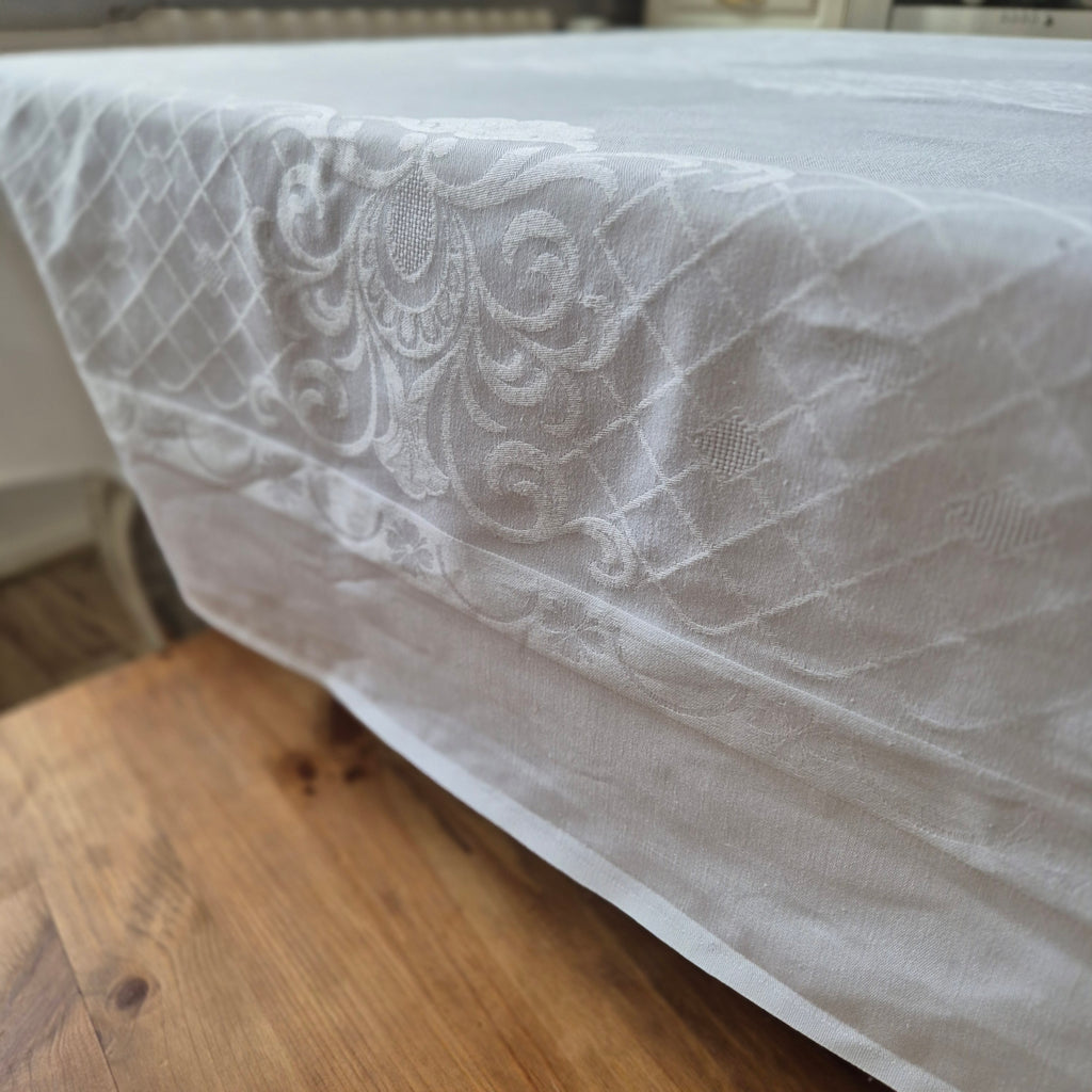 Vintage smail Tischdecke Damast weiß 155x130cm