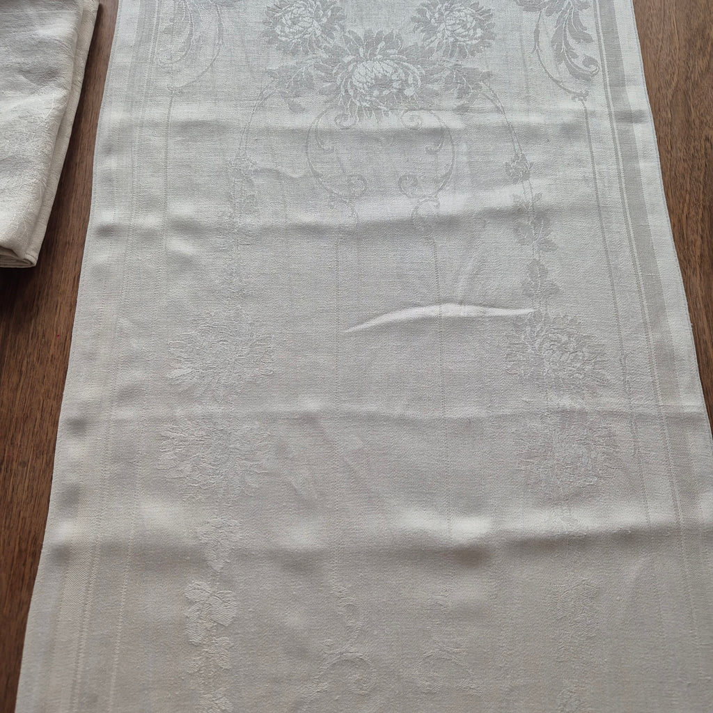 3x Antike Jugendstil Küchen-&Geschirrtücher cremeweiß Löwenzahnmotiv Damast Baumwolle