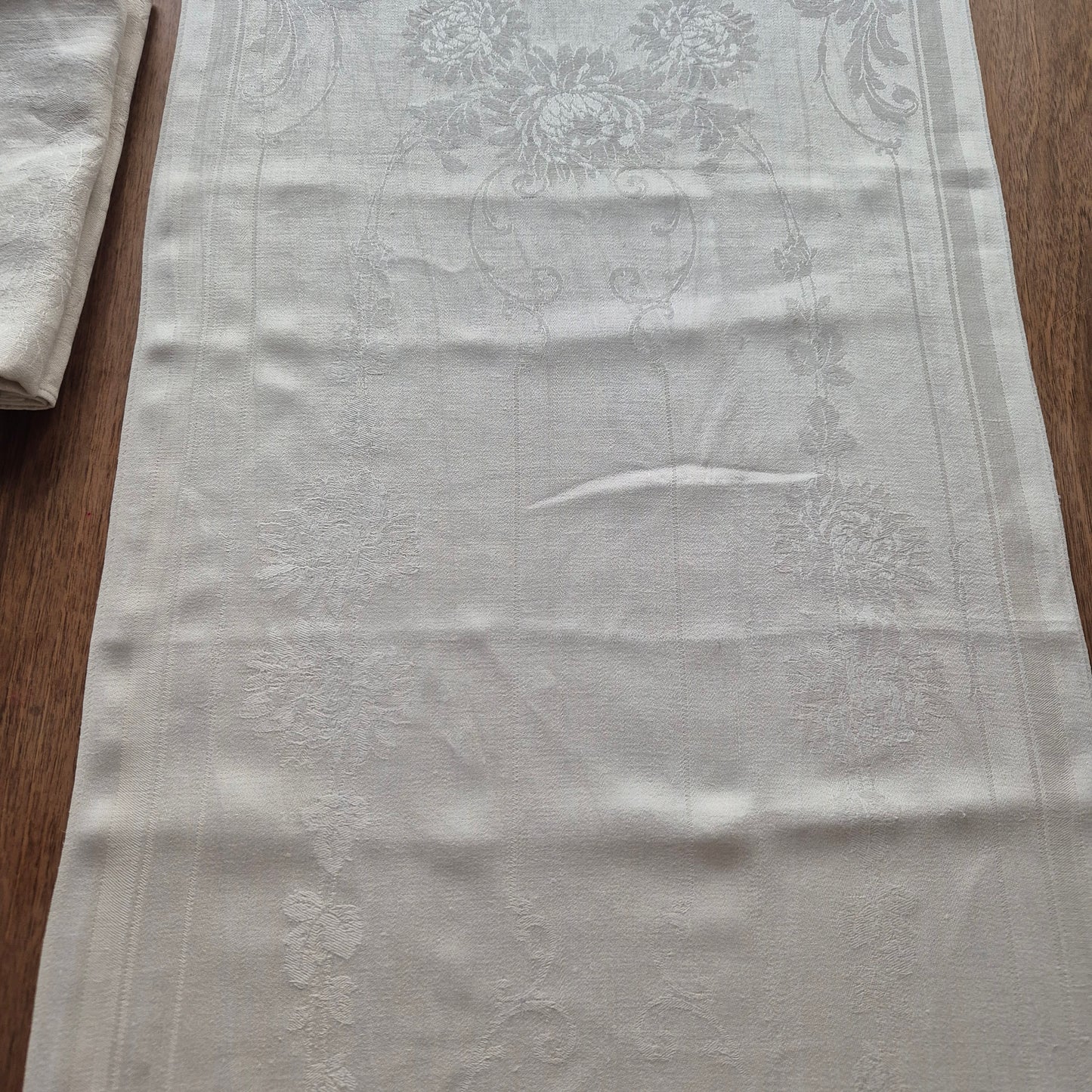 3x Antike Jugendstil Küchen-&Geschirrtücher cremeweiß Löwenzahnmotiv Damast Baumwolle