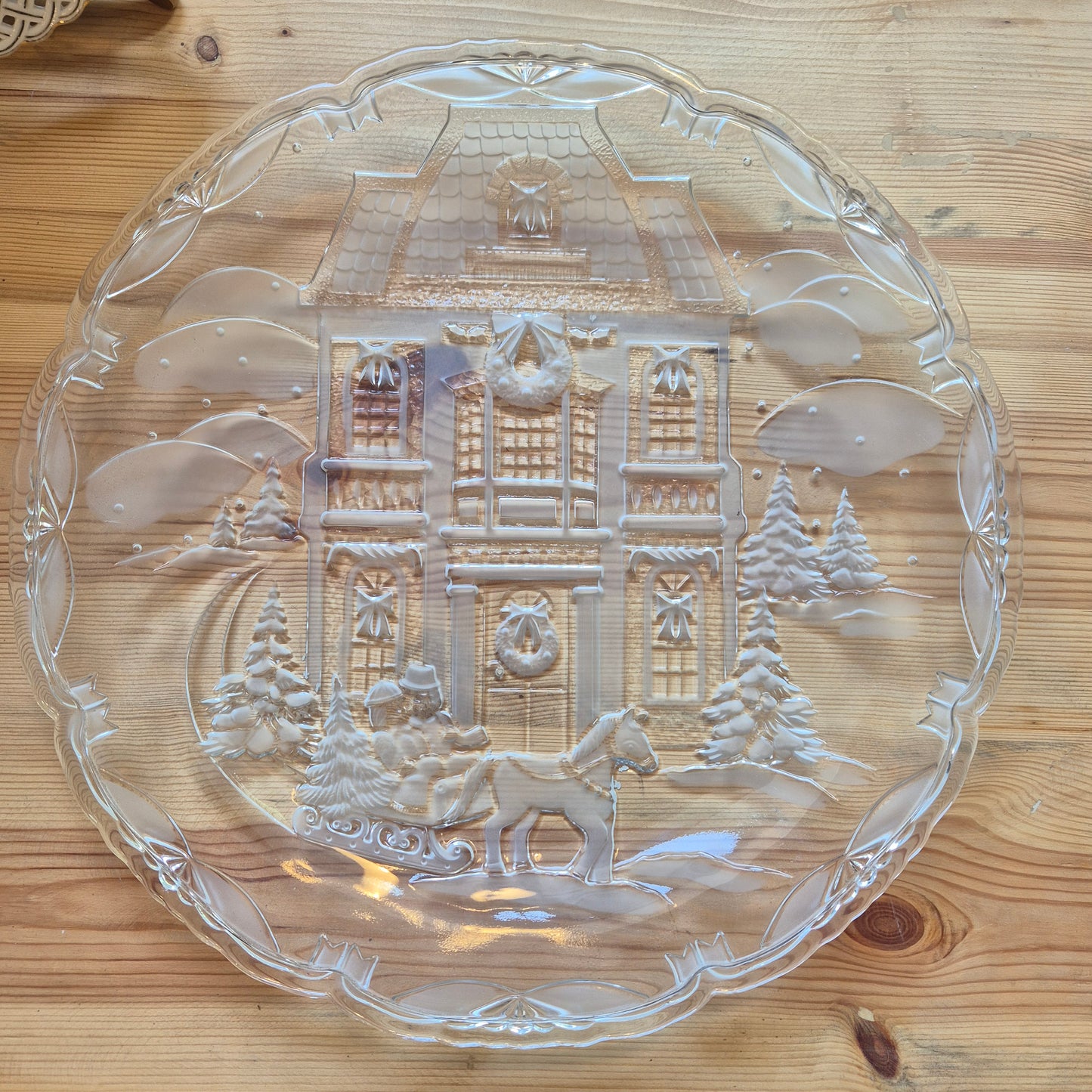 Großer Weihnachtsteller Glasteller Antik French für Obst Servierteller Platte Landhaus Vintage