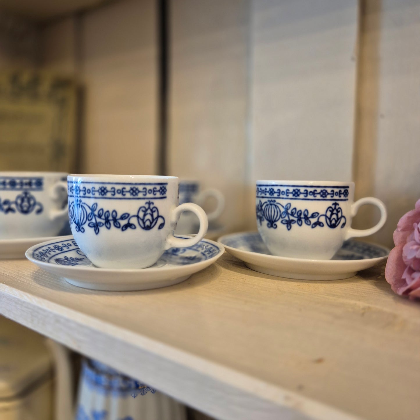 6x Kahla GDR Zwiebelmuster Kobaltunterglasur Mokkatassen mit Untertassen Vintage blau weiß