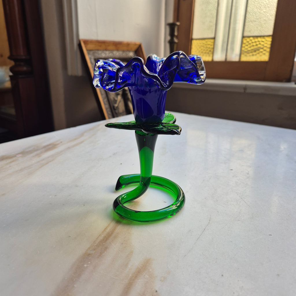 Vintage Murano Glaskunst Blume Kerzenhalter Blau