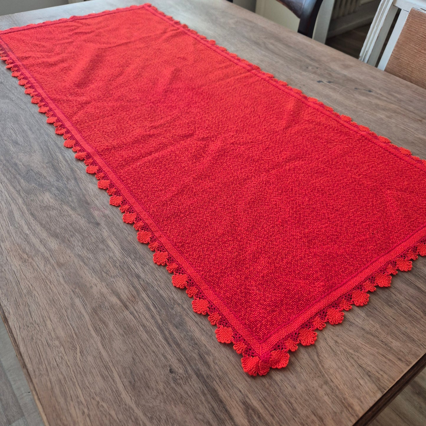 DDR Vintage Läufer Tischdecke Rot Orange 46x103cm