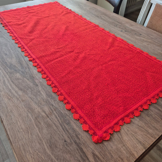 DDR Vintage Läufer Tischdecke Rot Orange 46x103cm