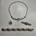 Traumhaftes antikes Art Deco Silber-Schmuckset mit Aquamarin Steinen