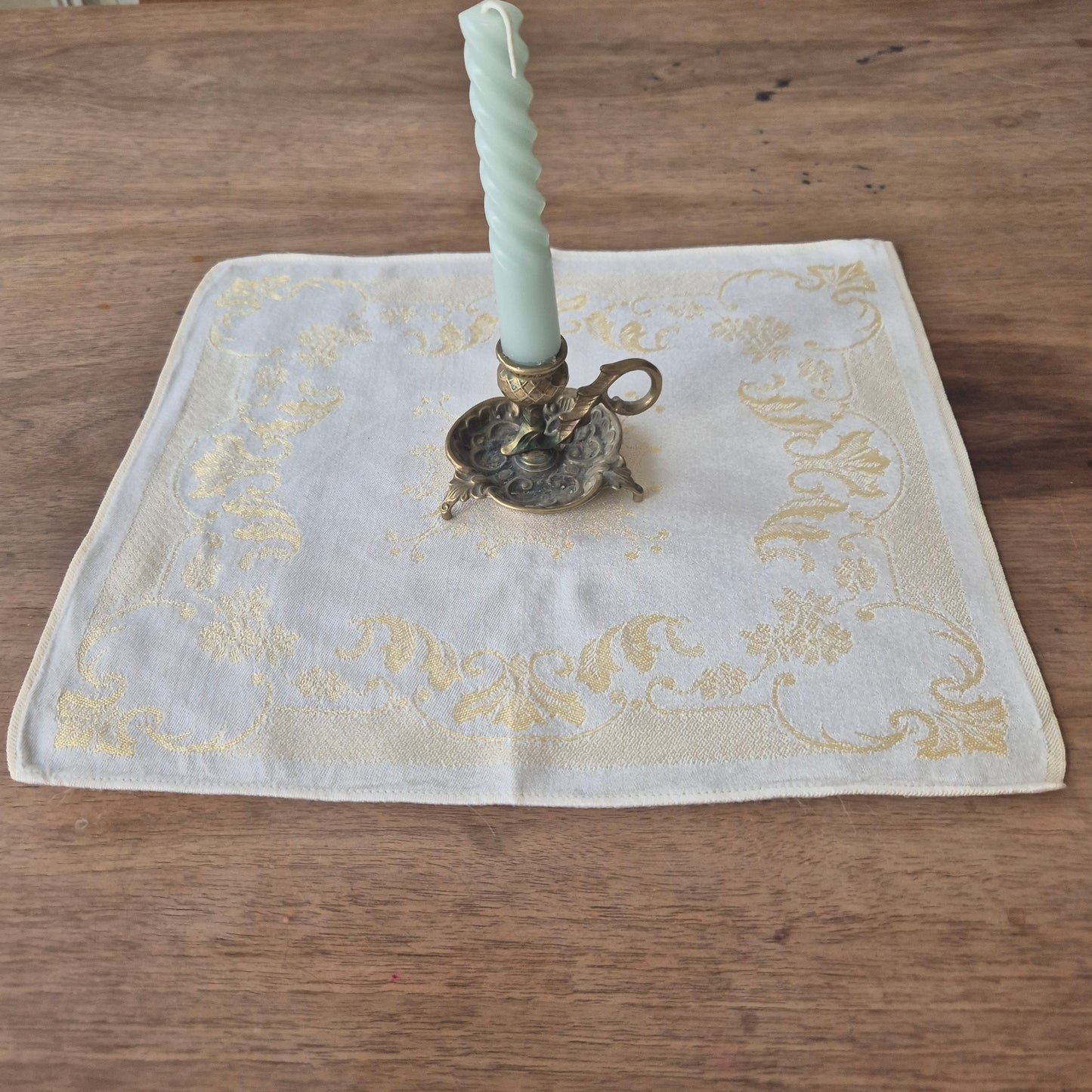 Vintage Serviette Deckchen 29x33cm beige gold gelb Damast 🤍