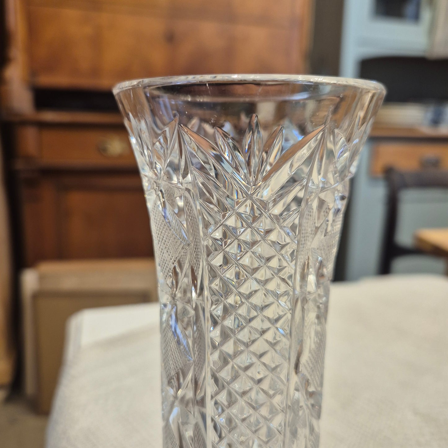 Vintage Kristalloptik Glas Vase transparent