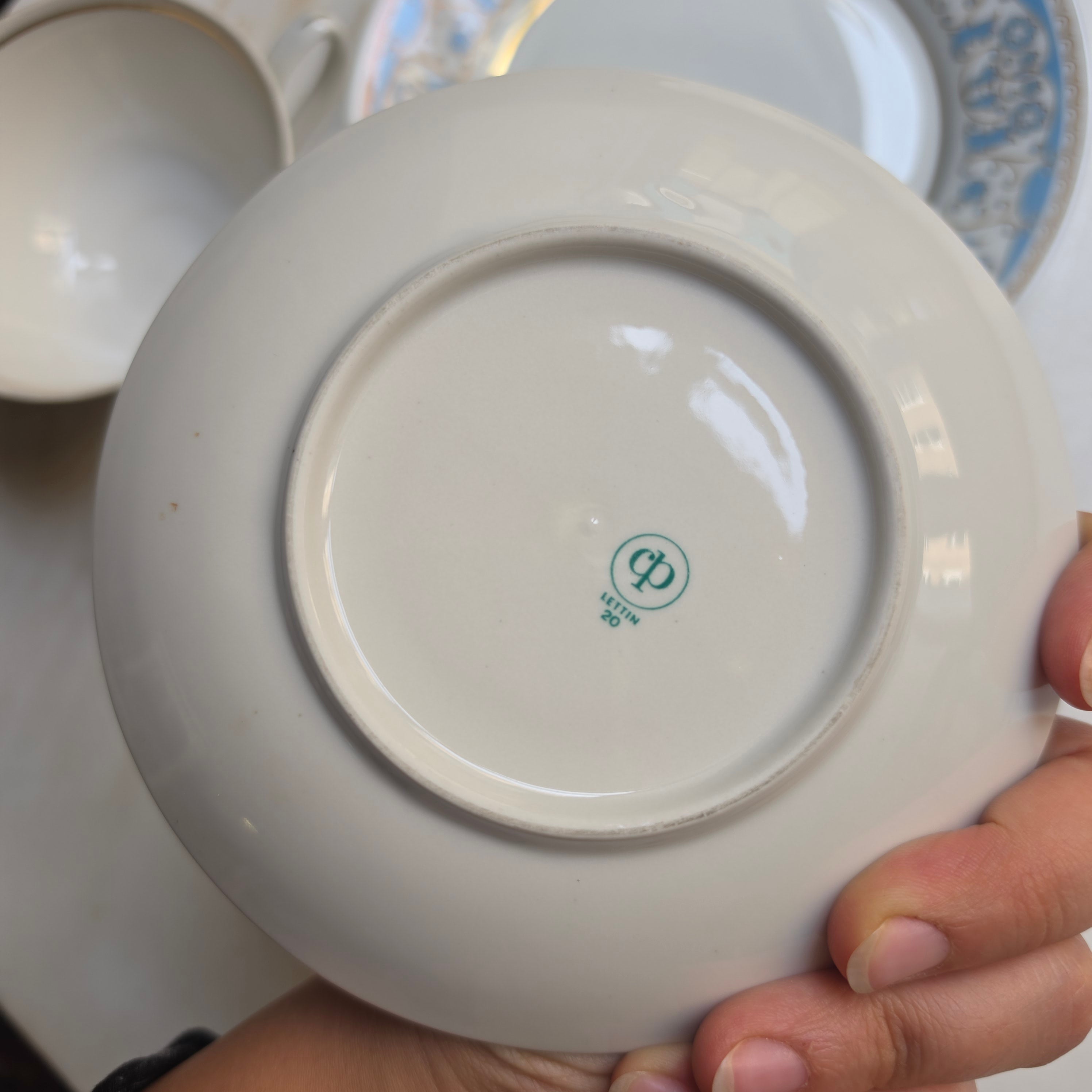 Antikes Teegedeck 3-teilig – CP Lettin Porzellan mit blauer Ornamentik & Goldrand