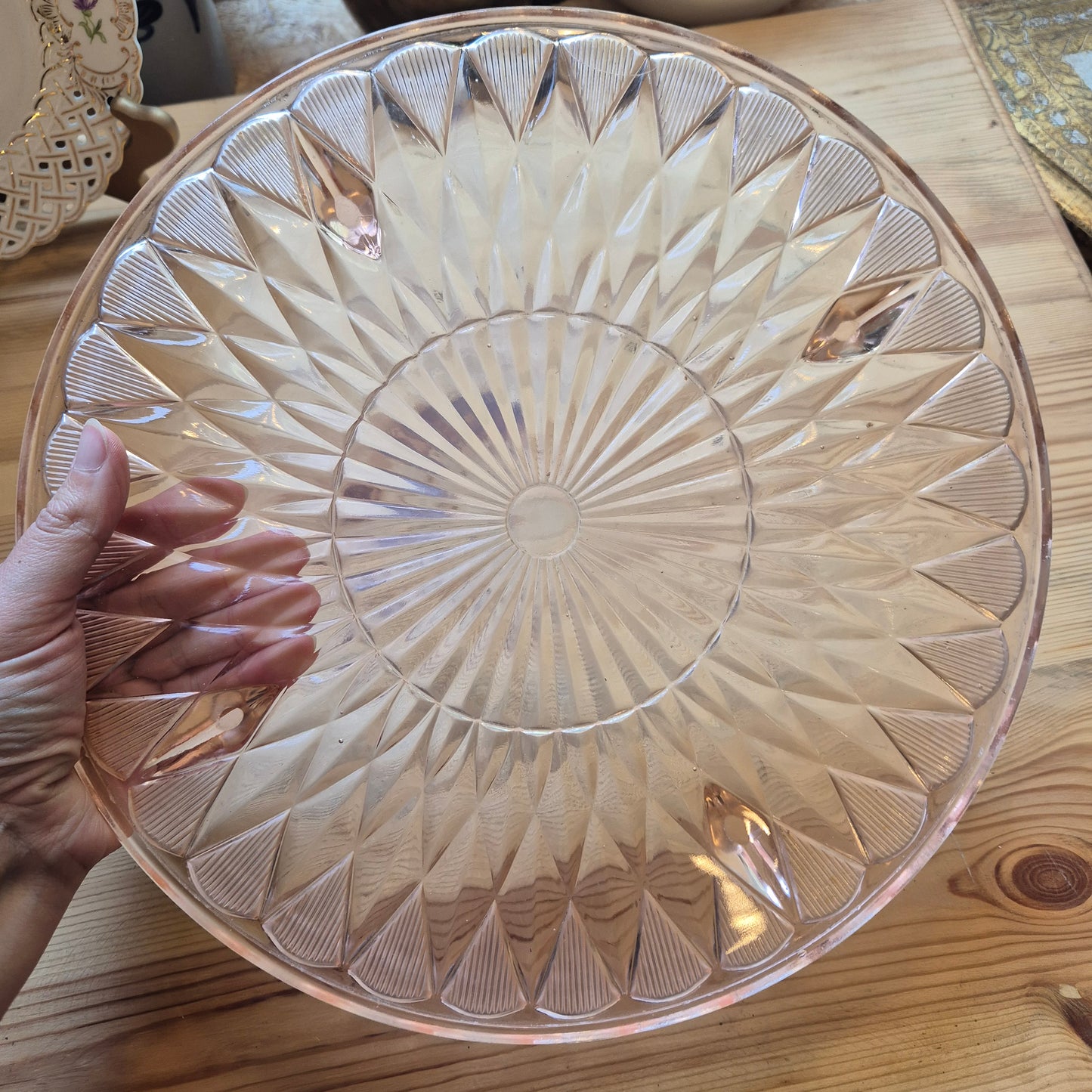 Vintage Glas Kuchenplatte/Tortenplatte 70er/80er Jahre leicht rosa
