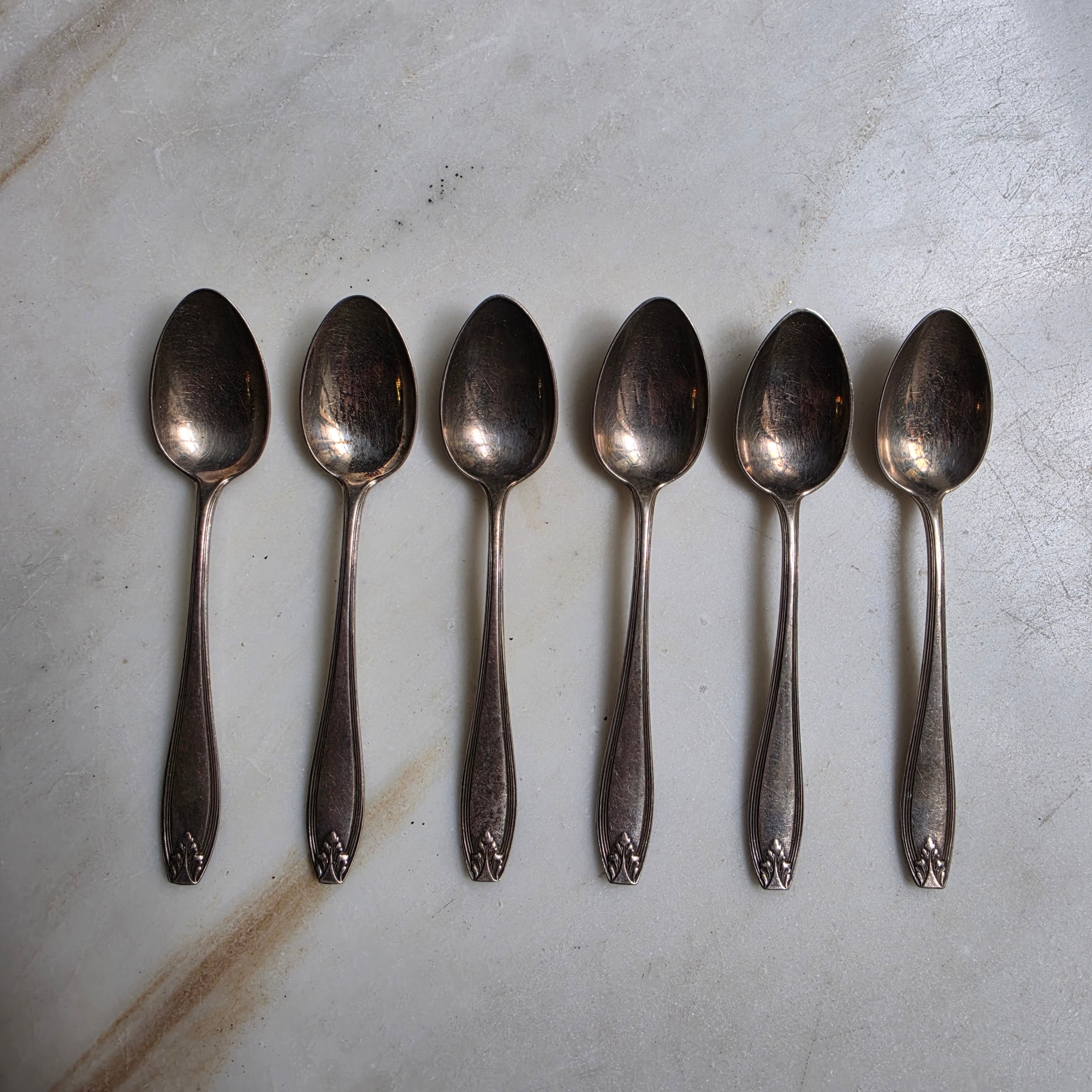 6x Jugendstil Teelöffel versilbert 60er Auflage