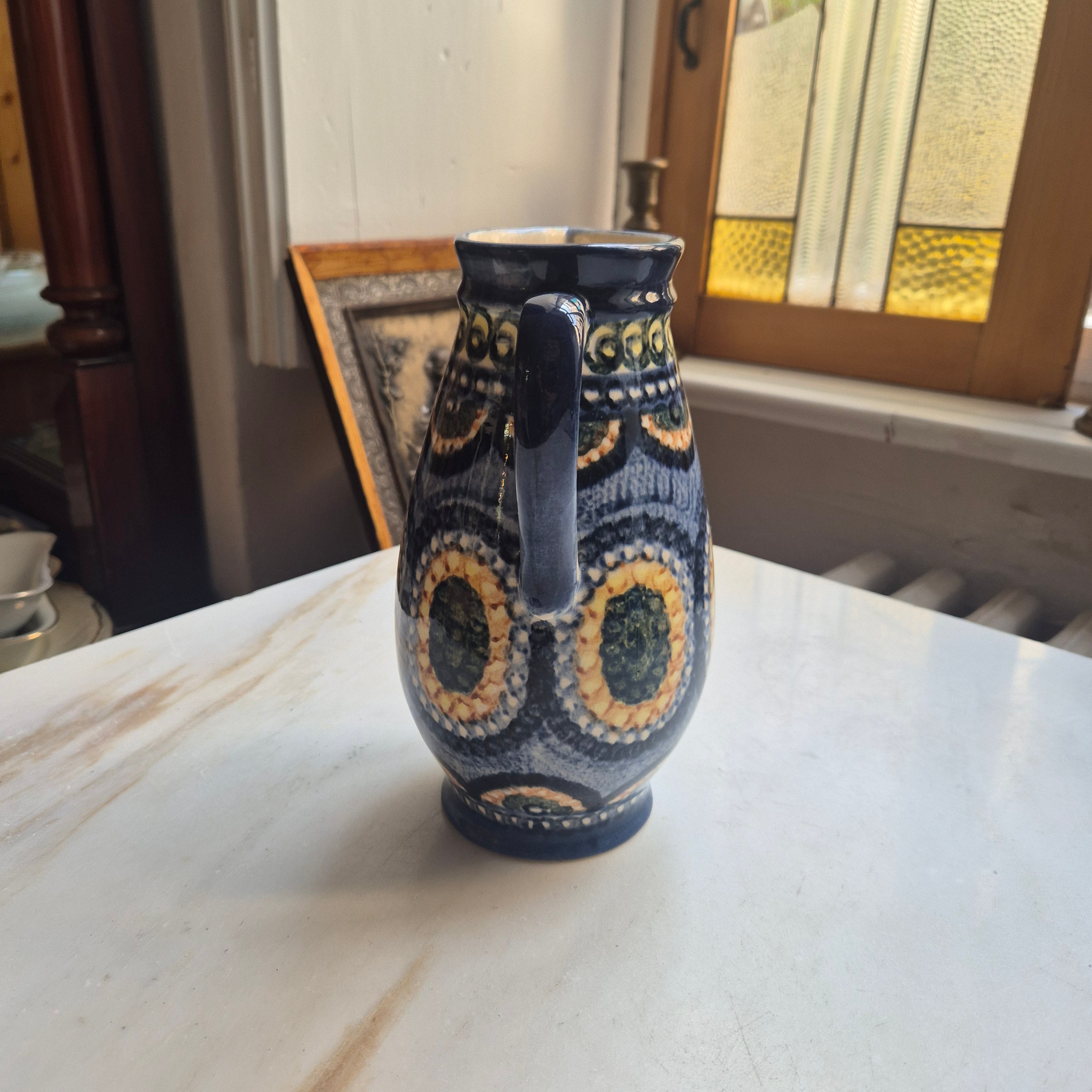 60er Jahre Midcentury Krug Vase blau mit Henkel alt