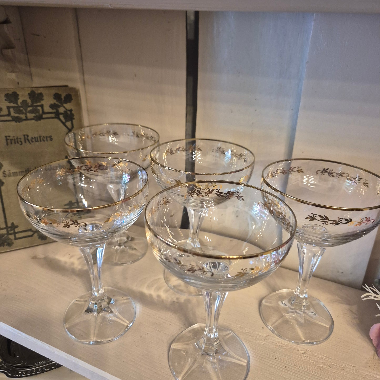 5x alte 60er Jahre Weingläser goldrand transparent zeitlos schön!