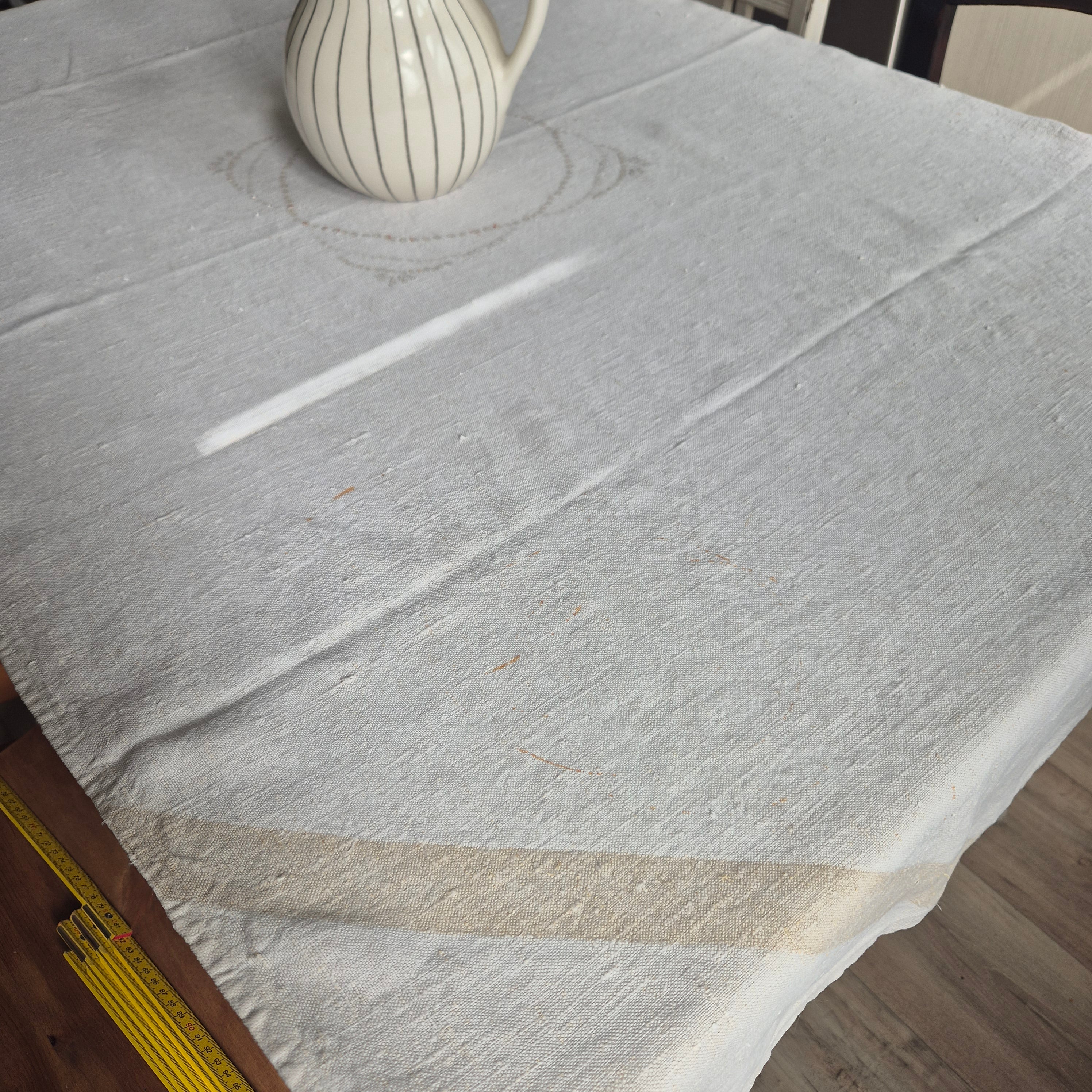 Antike Leinen Tischdecke 88x145cm mit Stockflecken / zum weiterbearbeiten 🤍