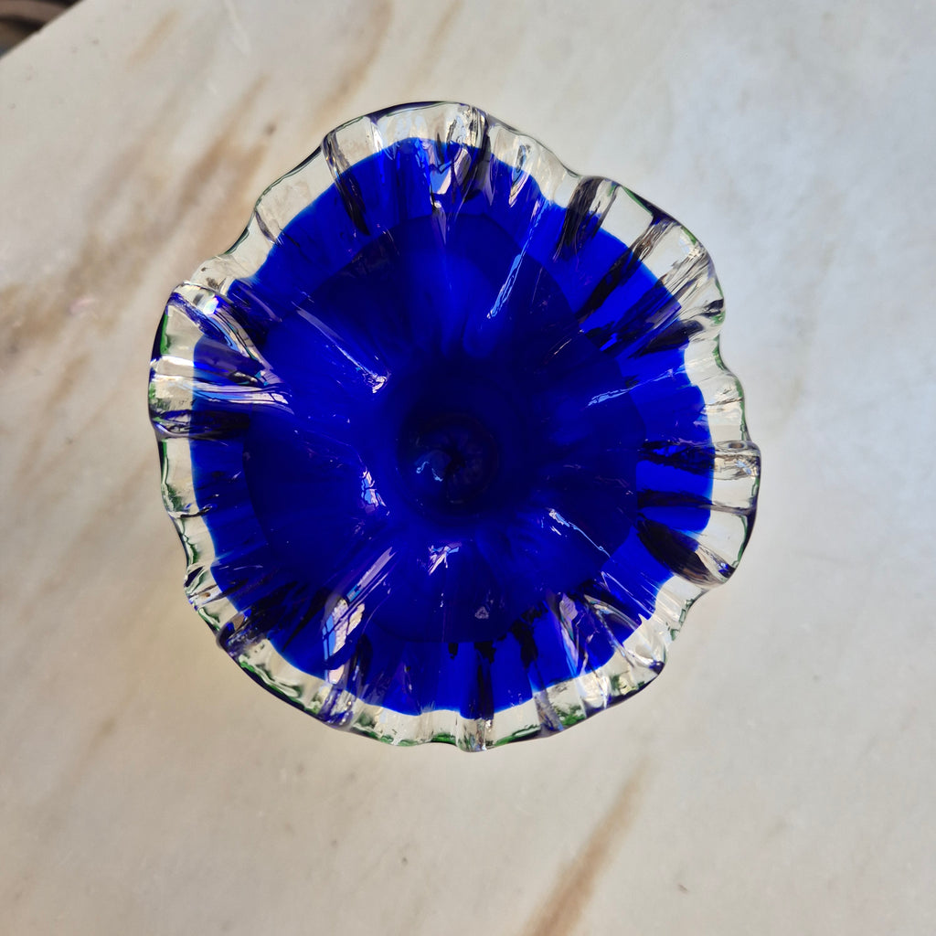 Vintage Murano Glaskunst Blume Kerzenhalter Blau