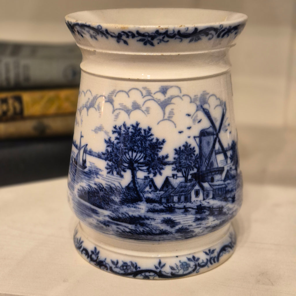Antike H.H & Cie Delft Vorratsdose ohne Deckel blau weiß 120Jahre alt Kochlöffelhalter Aufschrift "Bohnen"
