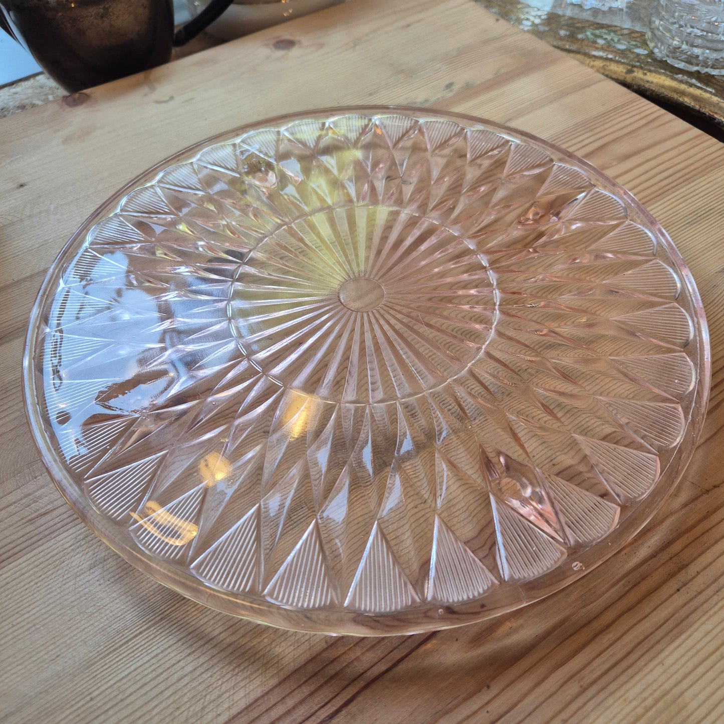 Vintage Glas Kuchenplatte/Tortenplatte 70er/80er Jahre leicht rosa