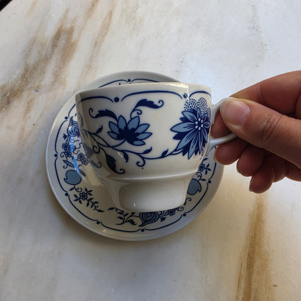 Jlmenau Graf von Henneberg Kaffee Tee Tasse Untertasse Set Zwiebelmuster Echt Kobalt