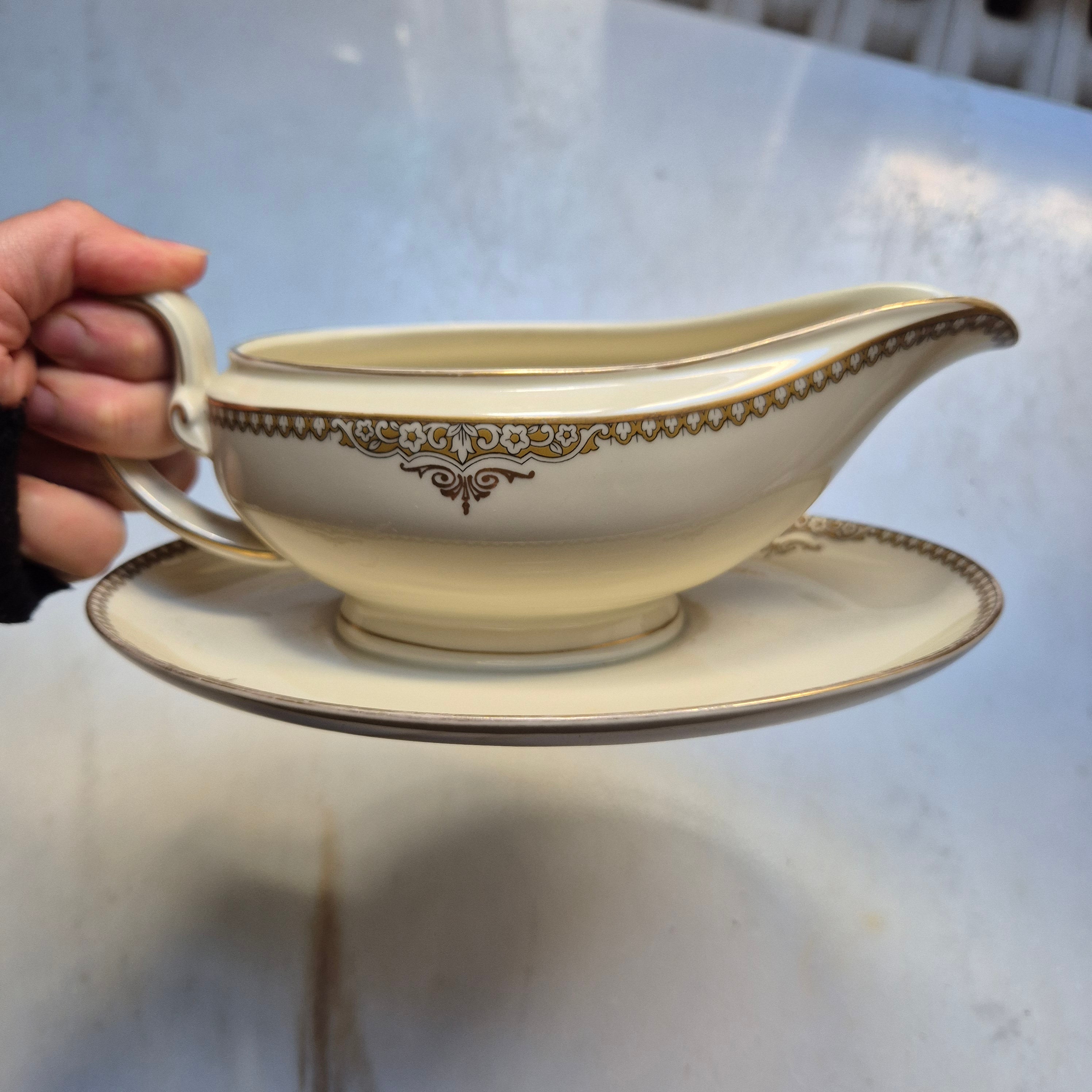Antike Saucen Sauciere Schüssel Elfenbein Porzellan Goldrand Heinrich H&Co. Selb