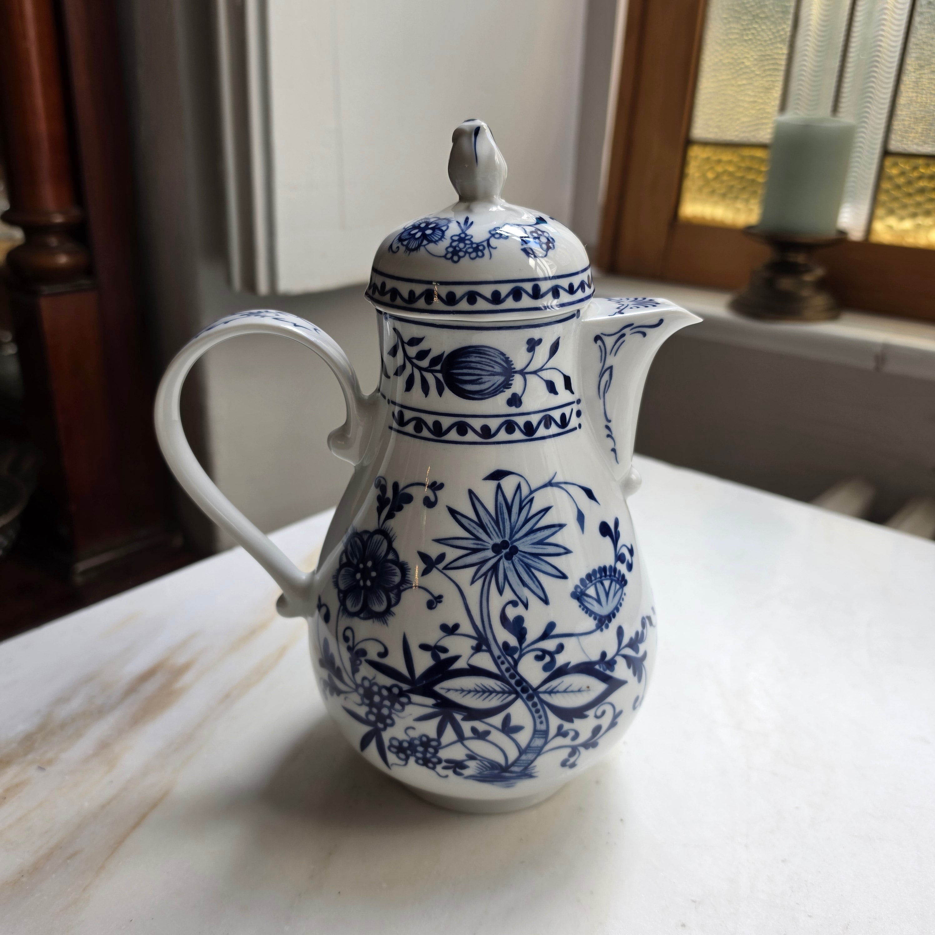 Kahla Zwiebelmuster Kaffeekanne Kanne Tee Vintage blau weiß