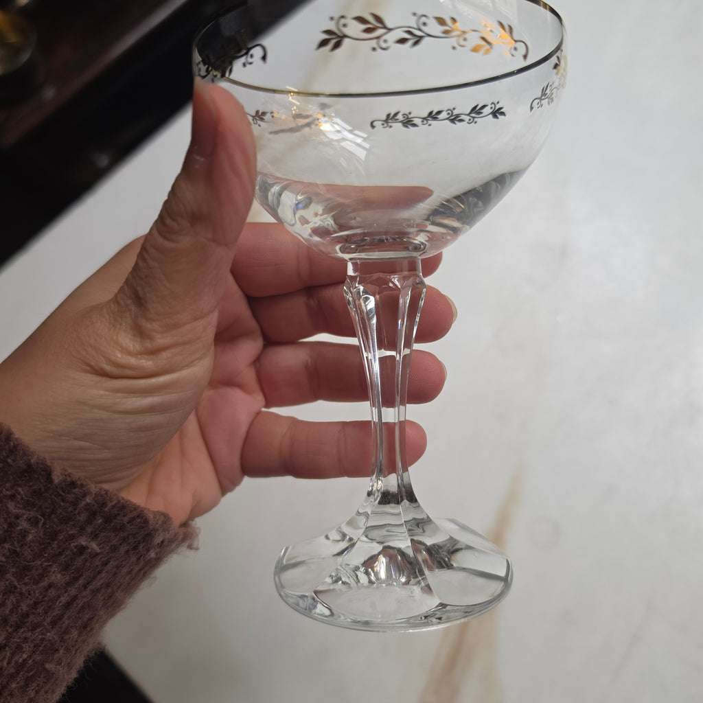 Edle Kristall-Champagnerschale mit Goldverziehrung – Mid-Century Vintage