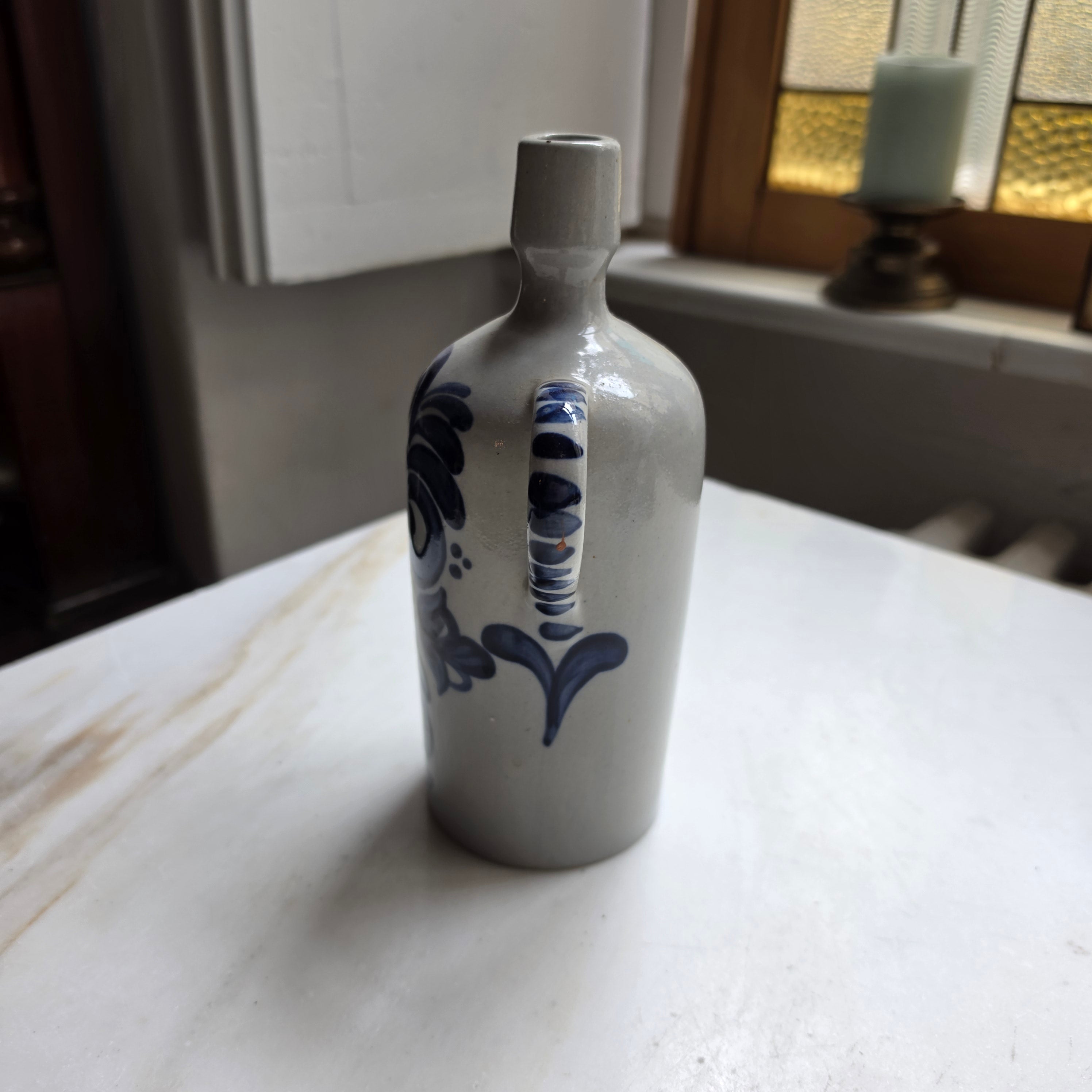 Vintage Steinzeug-Schnittkrug / Flaschenvase – Westerwälder Salzglasur mit Blaumalerei