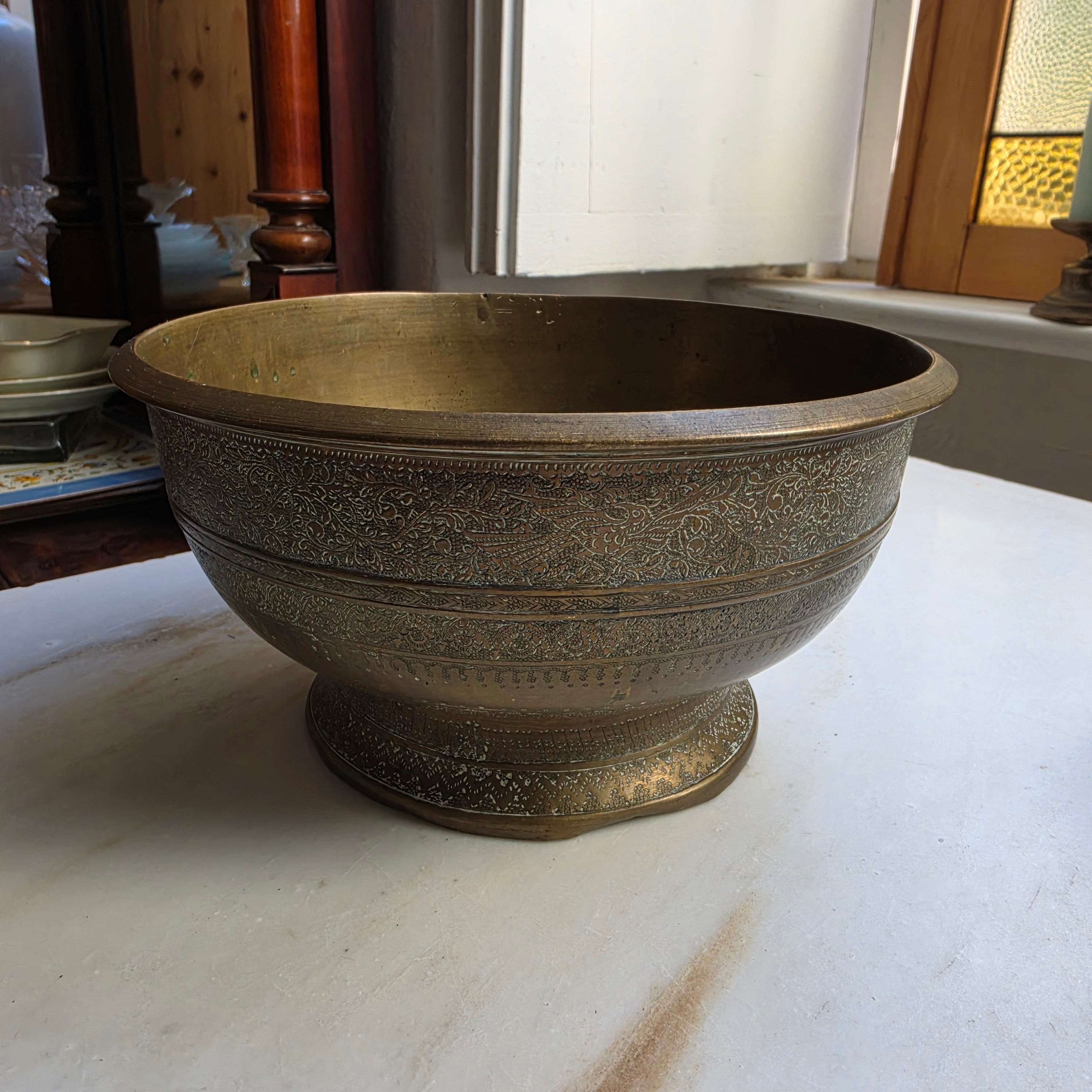 Antike Messing Schale oder Pflanzentopf