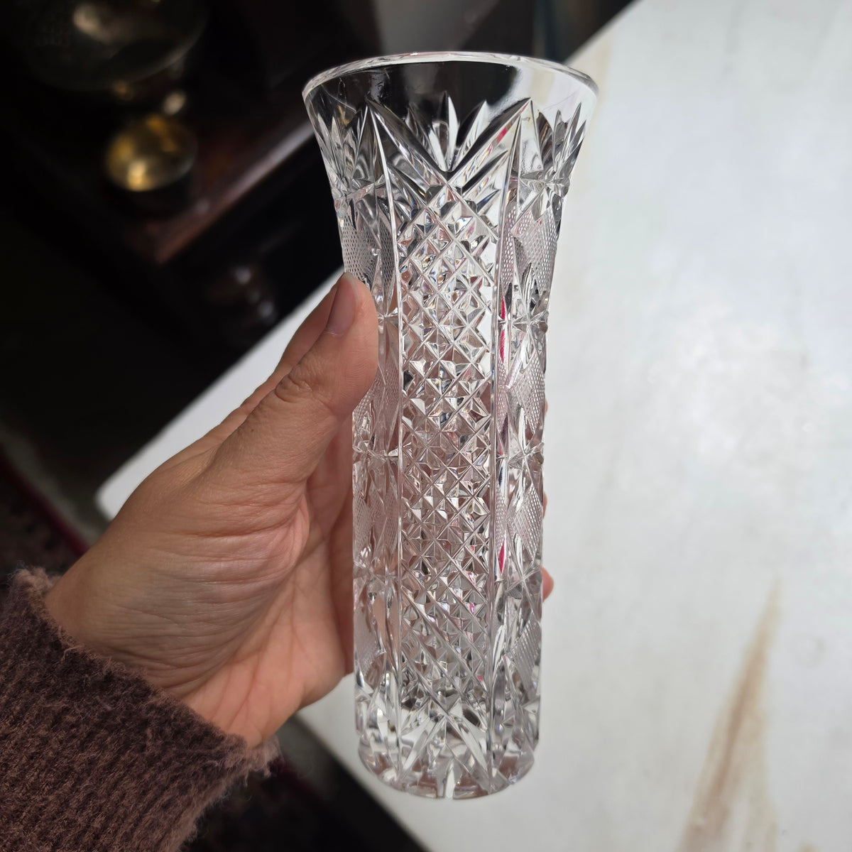 Elegante Kristallglas-Tischvase mit Brillantschliff – Vintage Deko