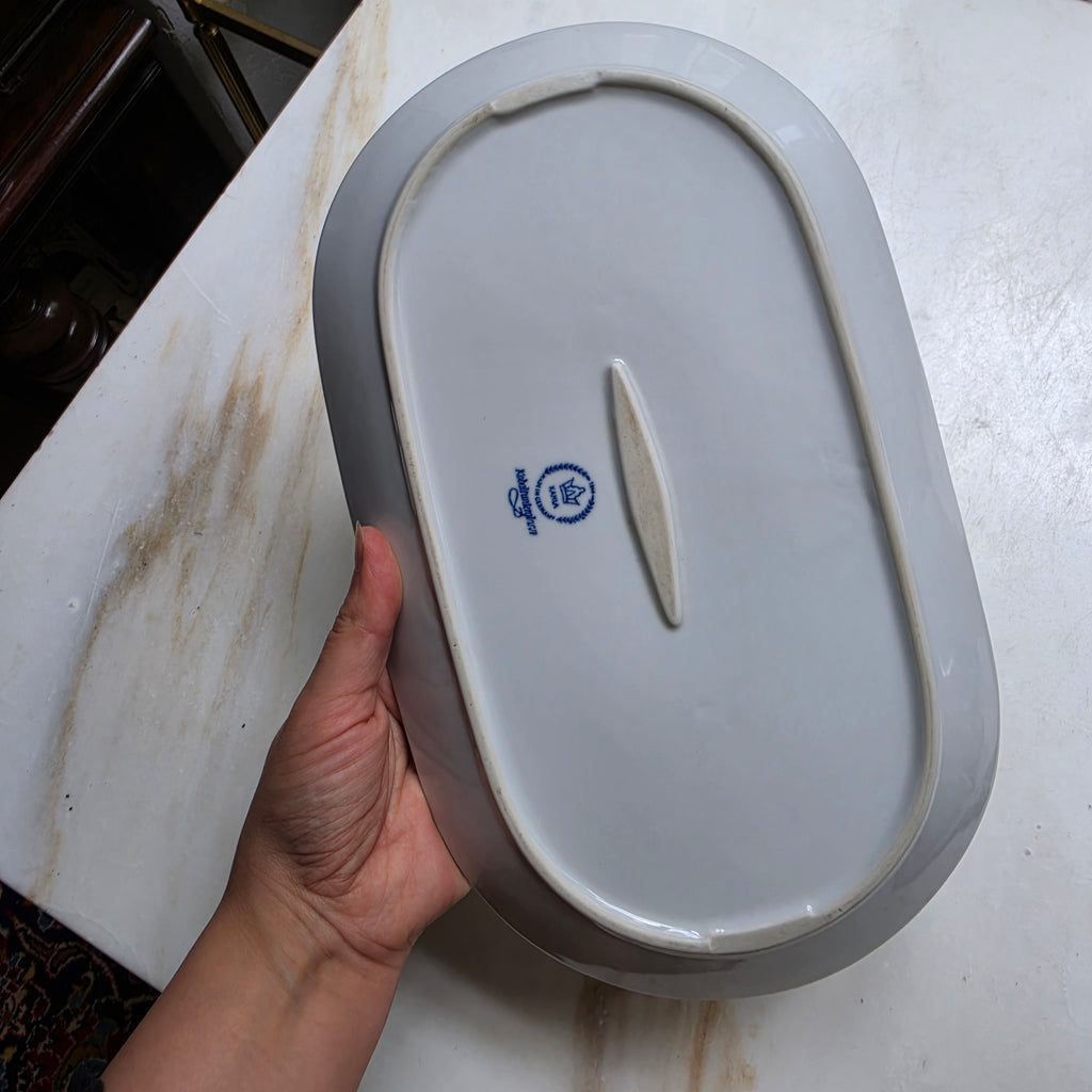 Kahla Zwiebelmuster Servierplatte – Ovale Vintage Porzellanplatte - Kobaltunterglasur