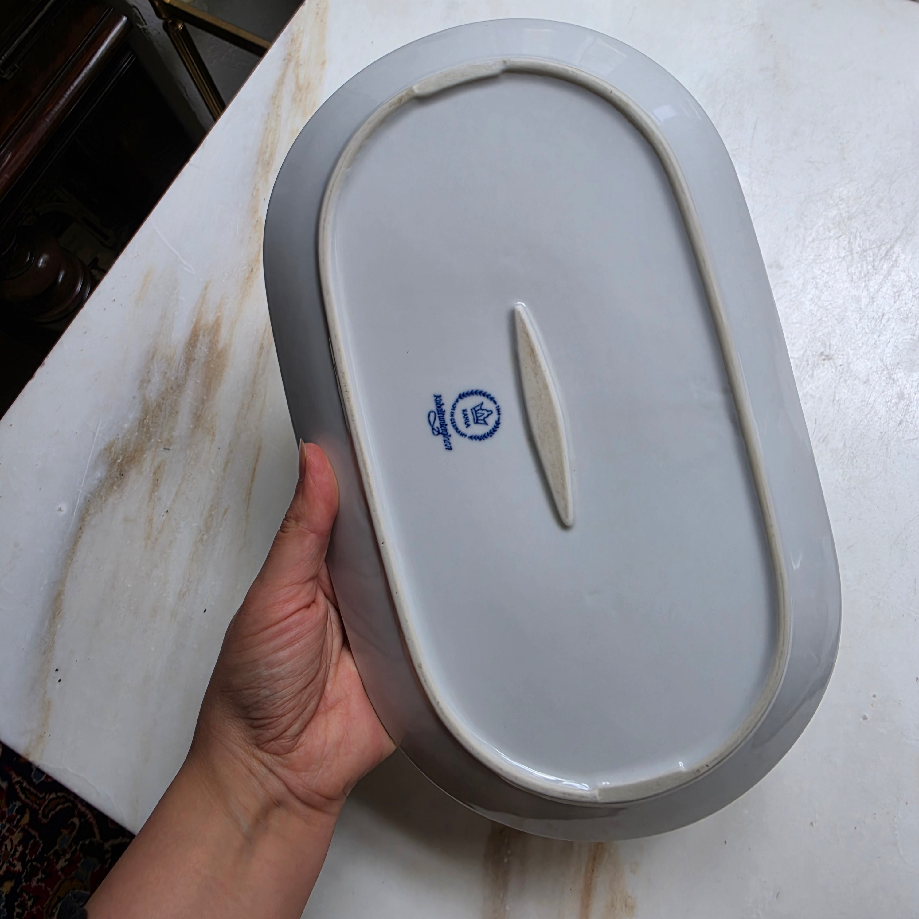 Kahla Zwiebelmuster Servierplatte – Ovale Vintage Porzellanplatte - Kobaltunterglasur