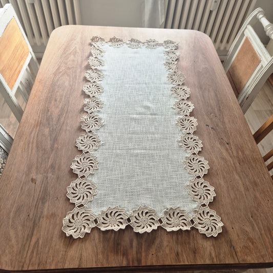 Antiker Baumwoll/Leinen Tischläufer handgemacht 55x102cm
