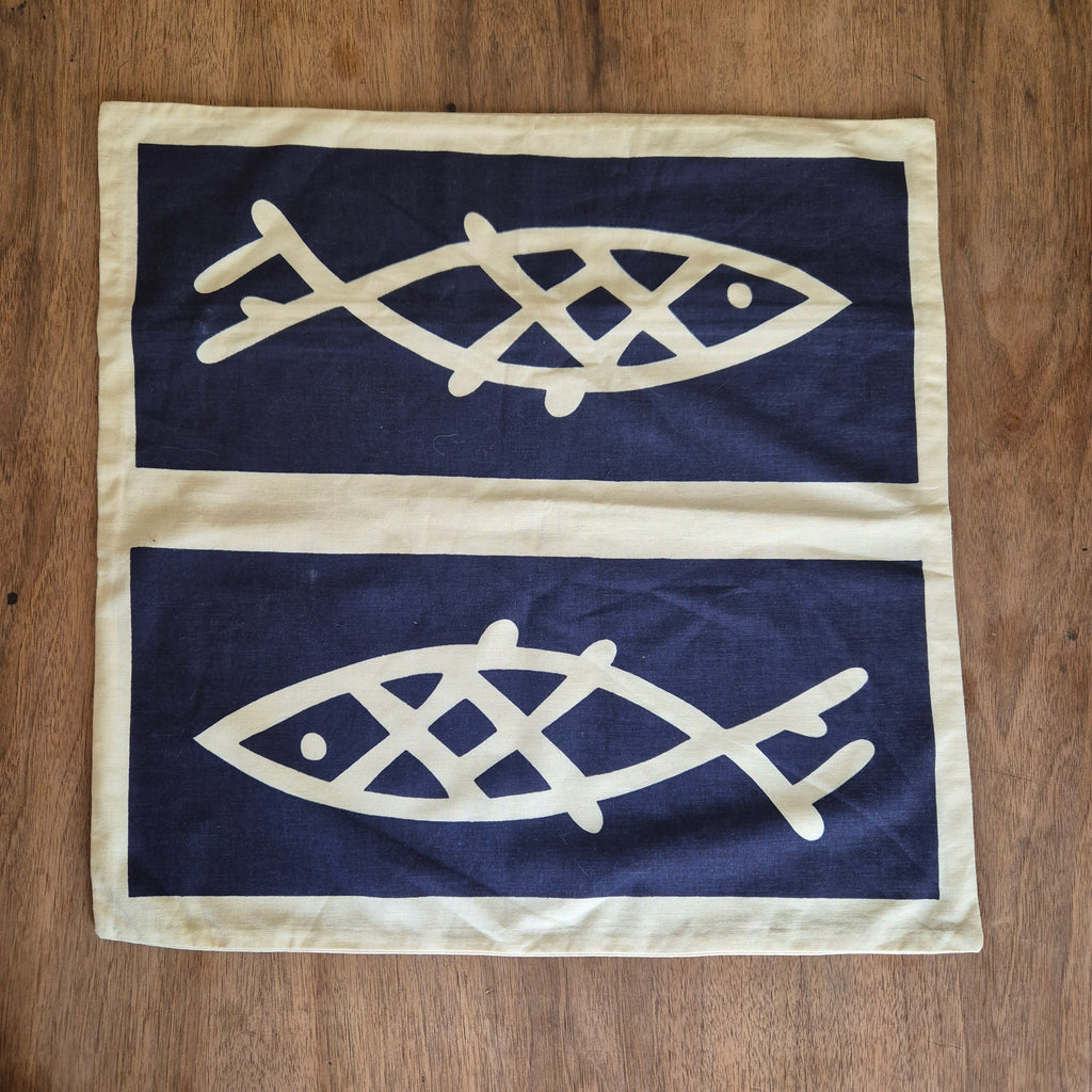 Vintage Kissenbezug Maritiem Fischmotiv Baumwolle 50x50cm