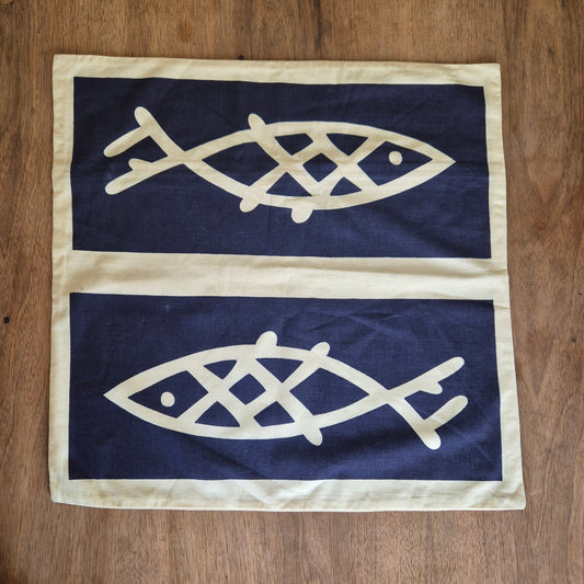 Vintage Kissenbezug Maritiem Fischmotiv Baumwolle 50x50cm