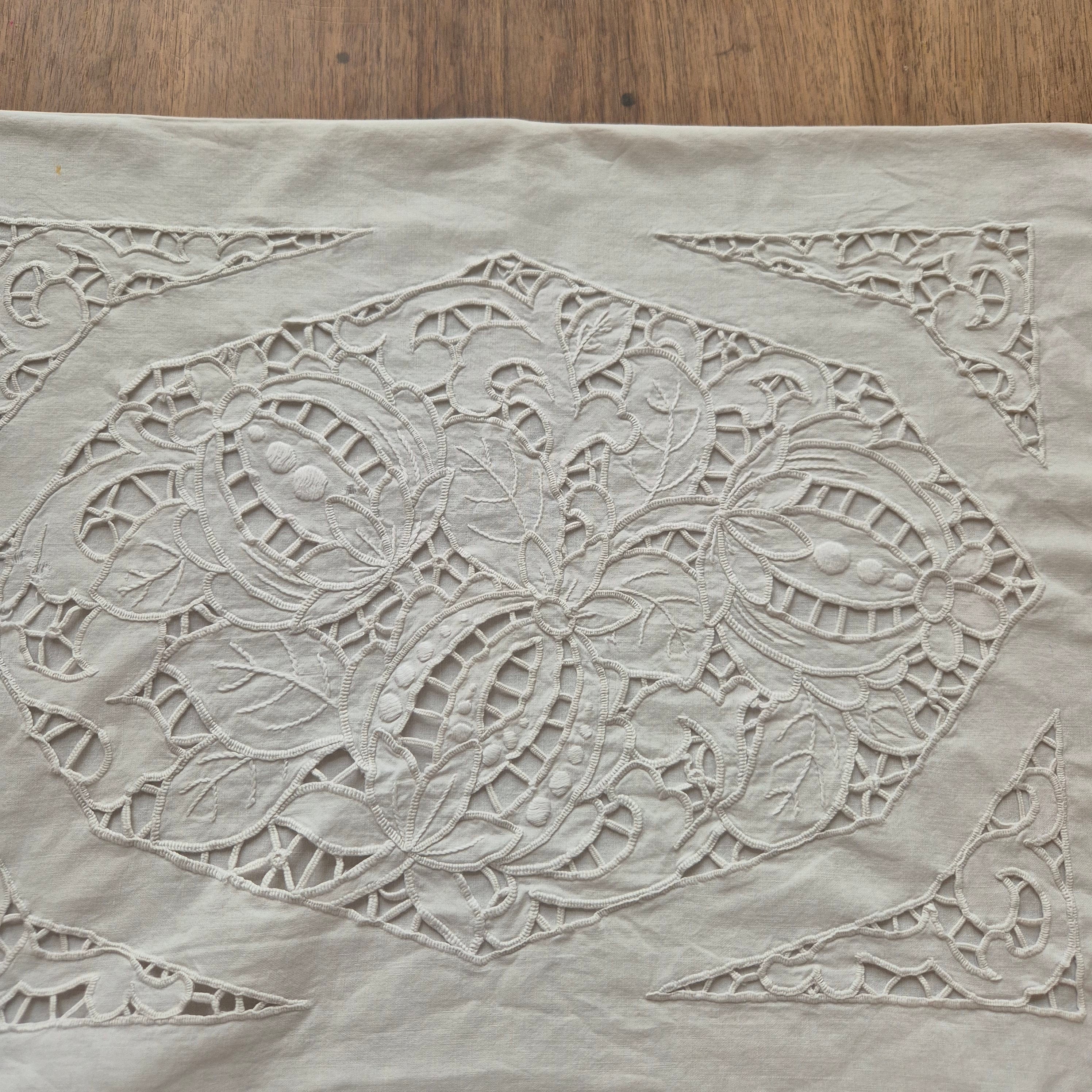 Antiker Kissenbezug zum vollenden mit Spitze Kissenhülle 41x51cm Baumwolle Stoffrest